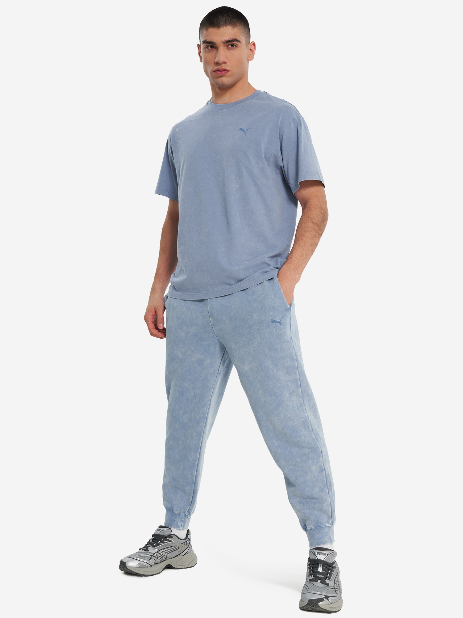 фото Брюки флисовые мужские puma ess elevated, голубой