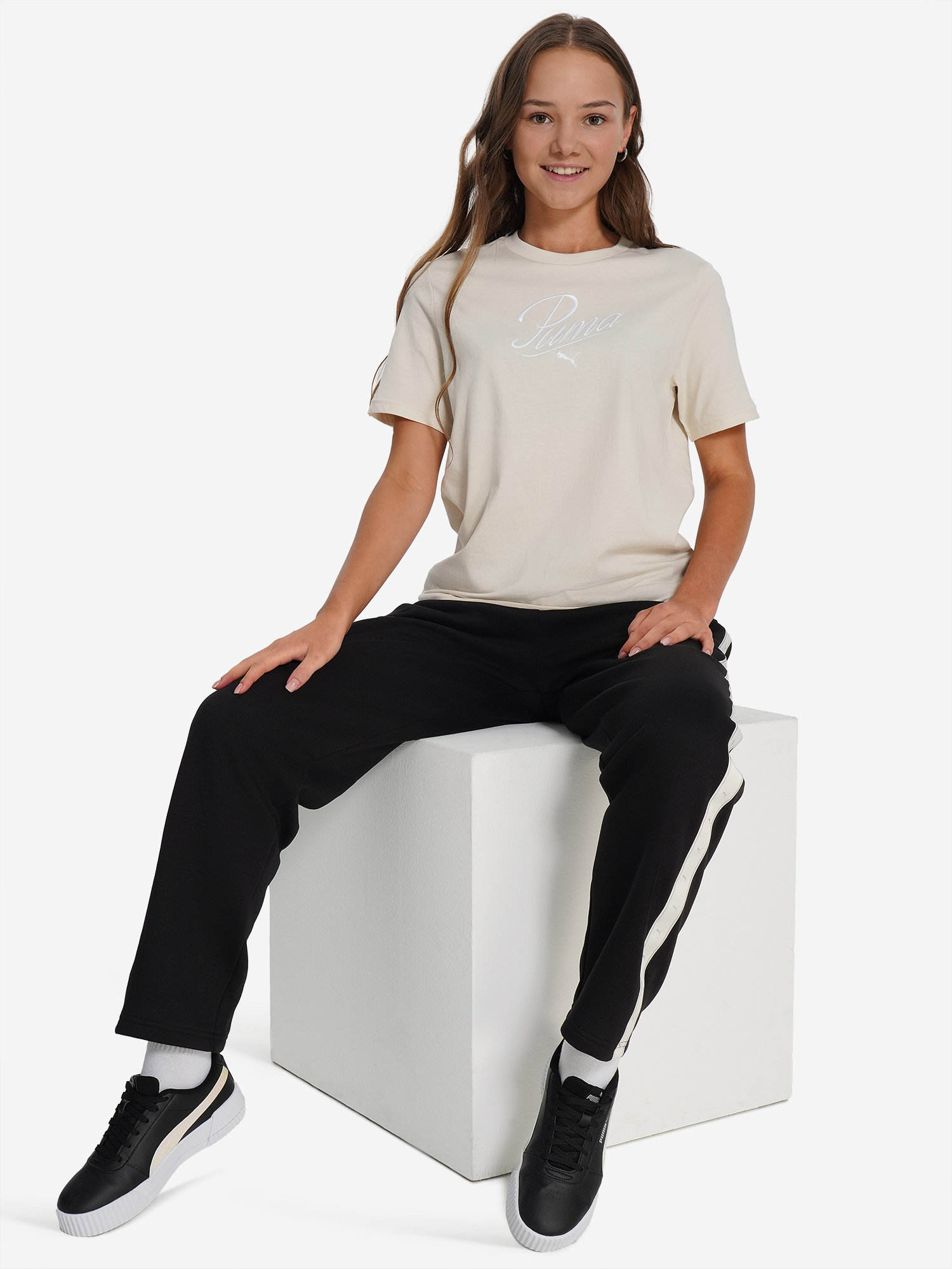 фото Футболка для девочек puma script, бежевый