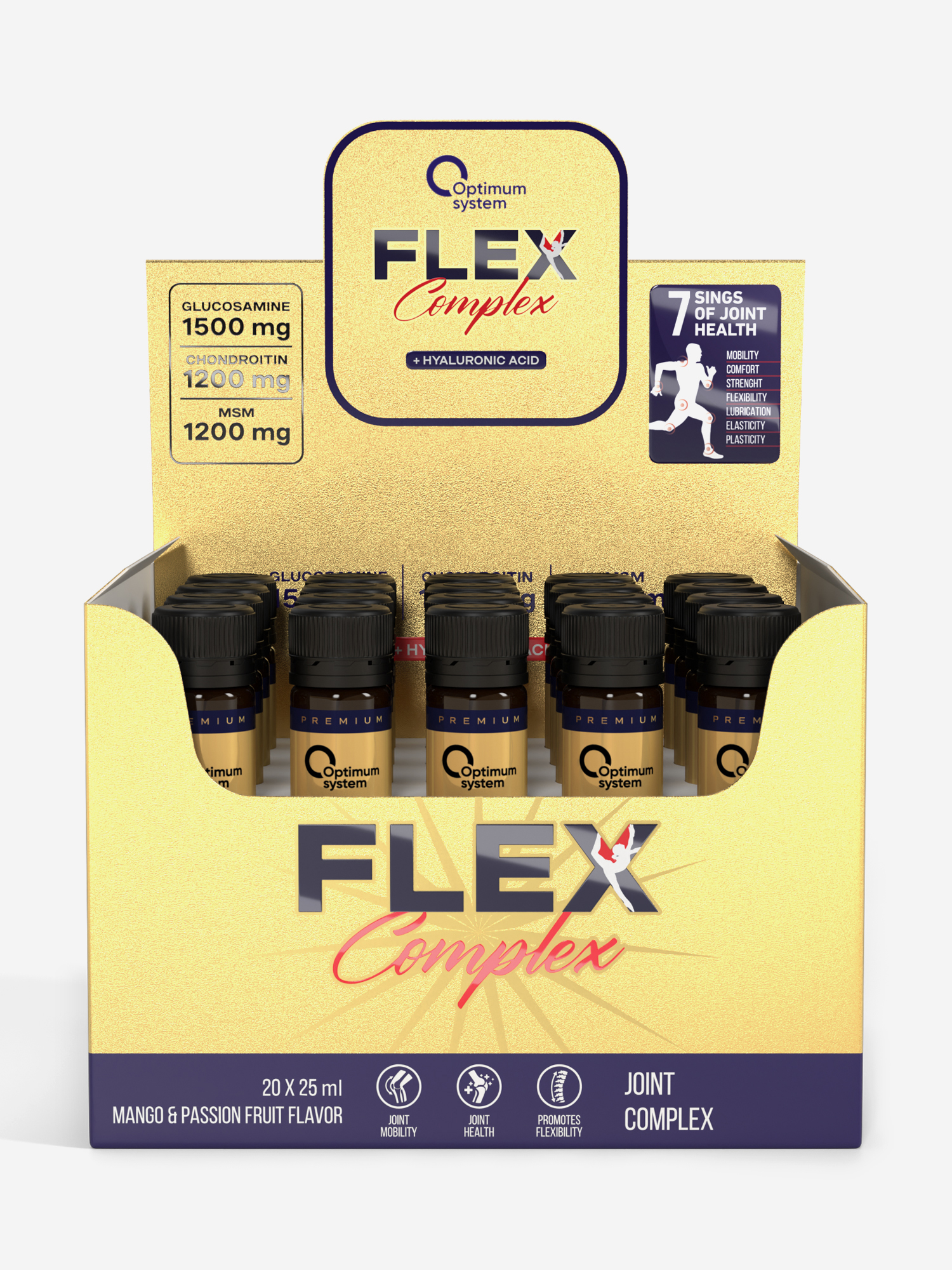 фото Комплекс для суставов и связок optimum system flex liquid, 20 шт, золотой