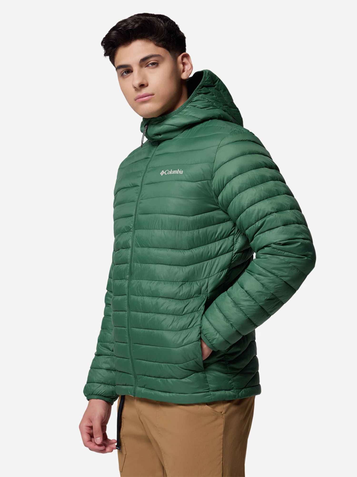 фото Куртка утепленная мужская columbia powder pass hooded jacket, зеленый