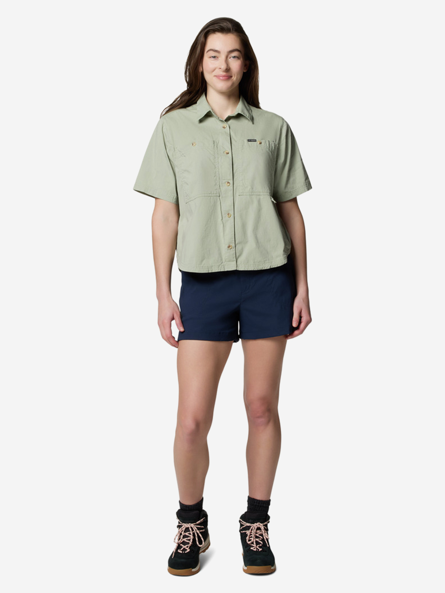 фото Рубашка с коротким рукавом женская columbia brea falls woven ss, зеленый