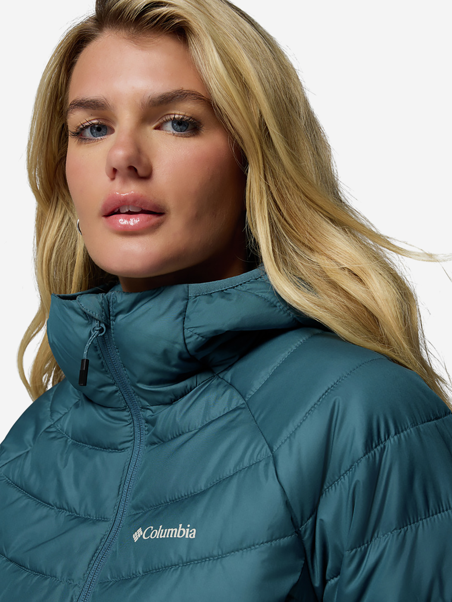 фото Пуховик женский columbia powder lite ii hooded jacket, голубой
