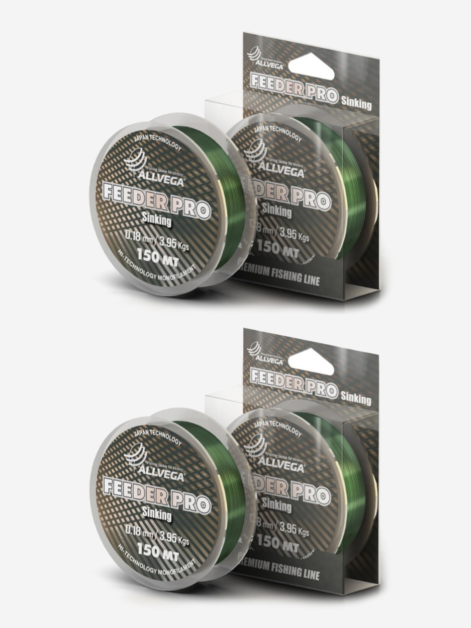 Леска ALLVEGA Feeder Pro, набор 2 штуки по 150м 0,18мм (3,95кг) тёмно-зелёная, тонущая, Зеленый
Леска ALLVEGA Feeder Pro, набор 2 штуки по 150м 0,18мм (3,95кг) тёмно-зелёная, тонущая, Зеленый