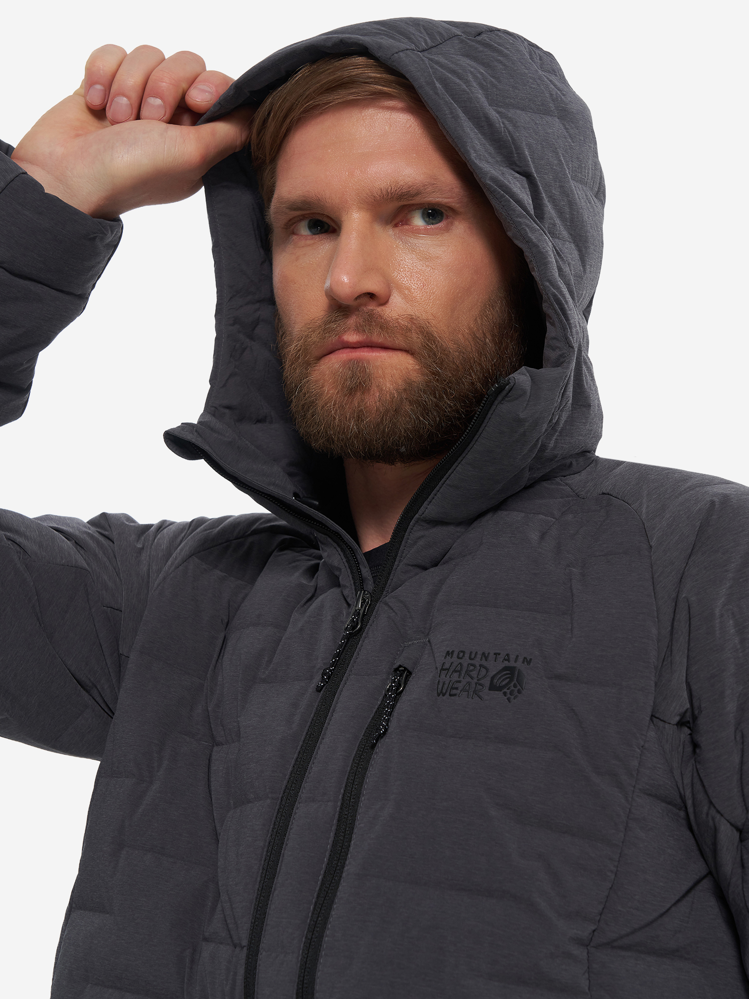 фото Пуховик мужской mountain hardwear stretchdown hoody, серый