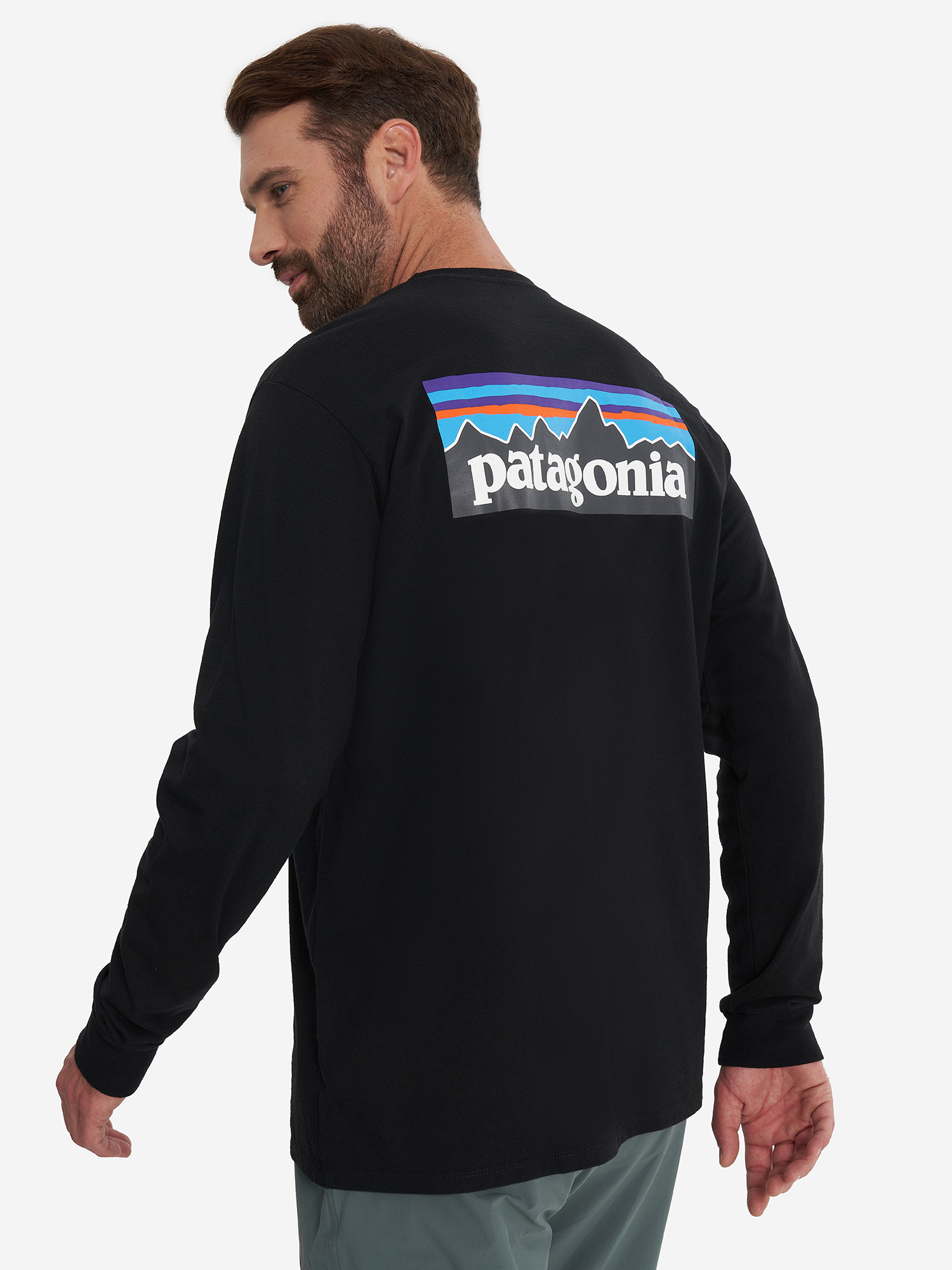 фото Лонгслив мужской patagonia logo, черный