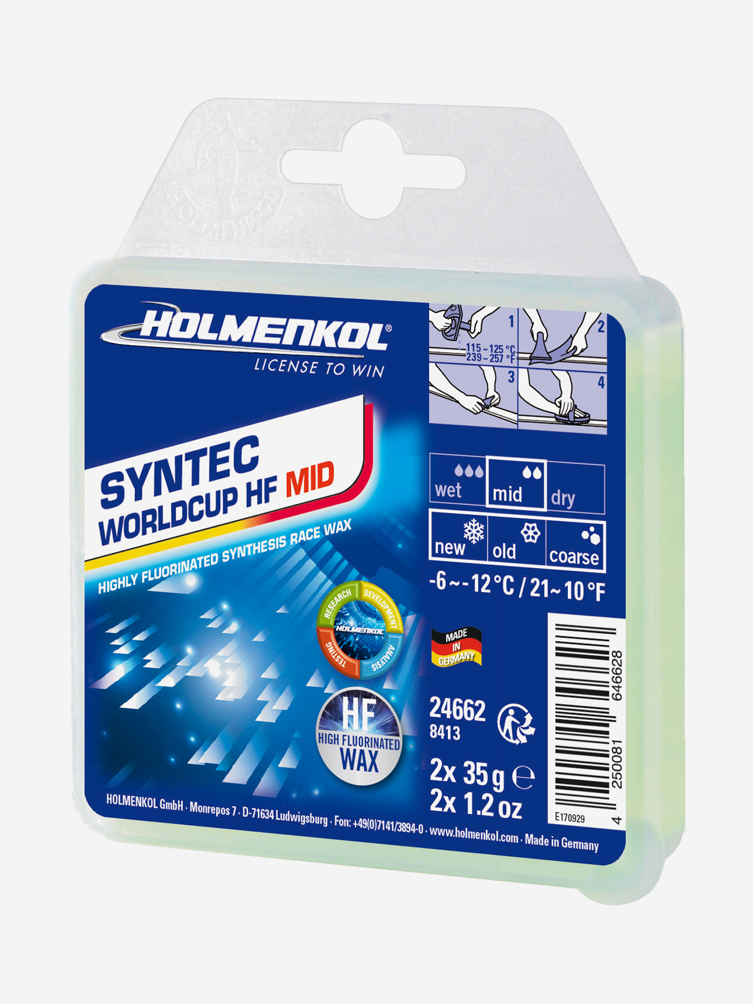 Мазь скольжения твердая для лыж и сноубордов Holmenkol Syntec WorldCup HF MID, Синий
Мазь скольжения твердая для лыж и сноубордов Holmenkol Syntec WorldCup HF MID, Синий