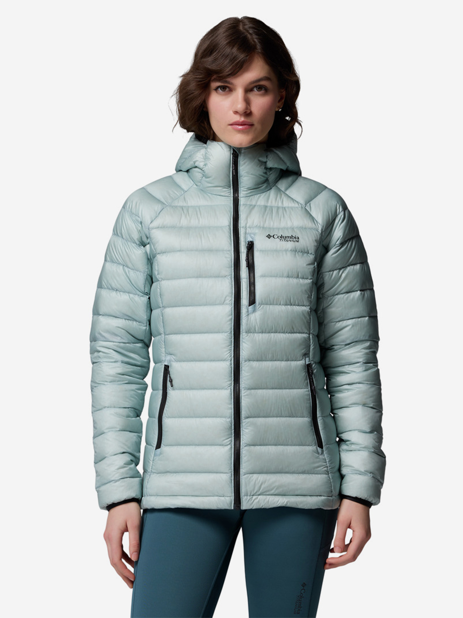 фото Пуховик женский columbia arctic crest down hooded jacket, голубой