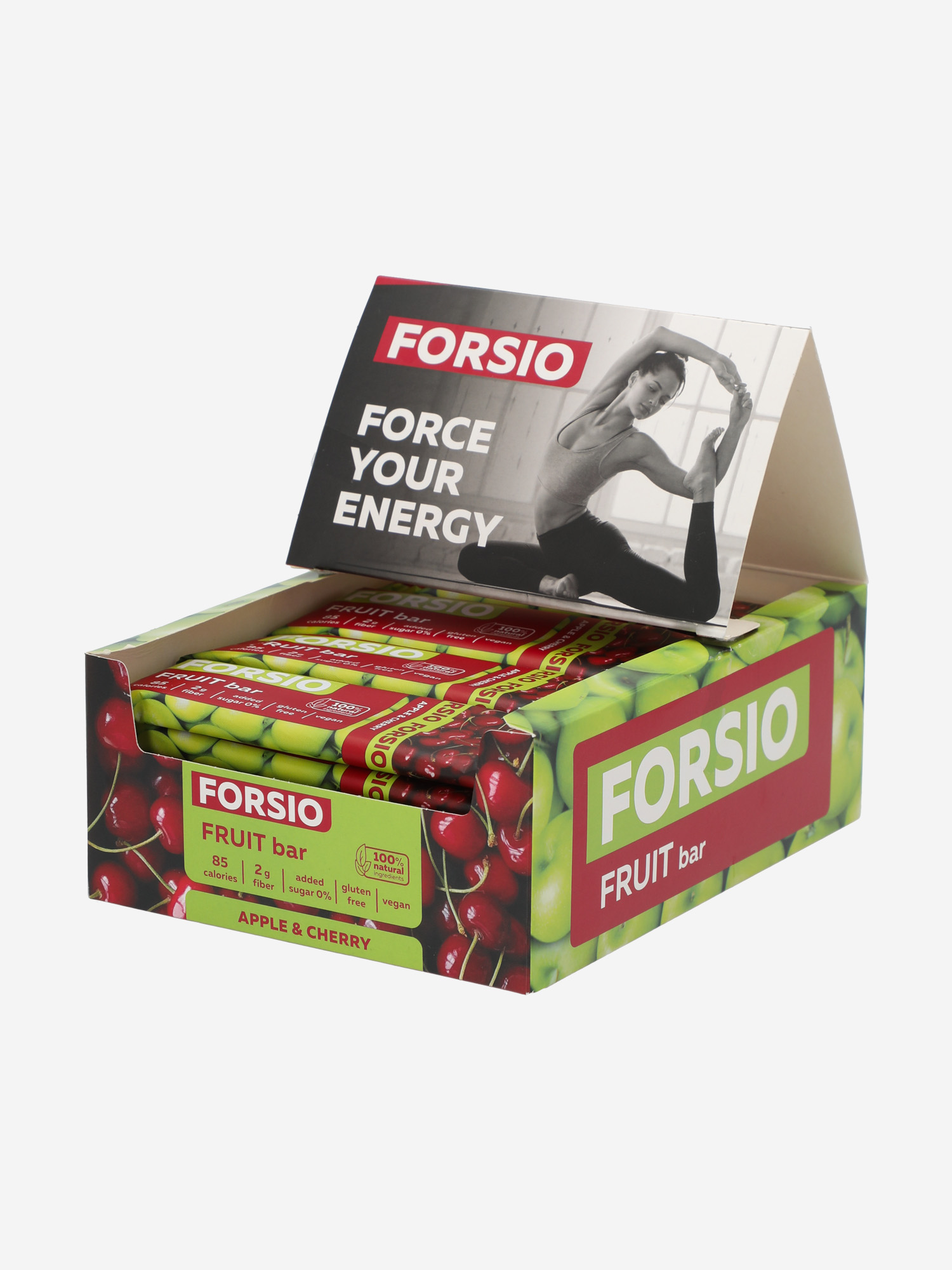фото Фруктовый батончик forsio с яблоком и вишней, 30 г, мультицвет