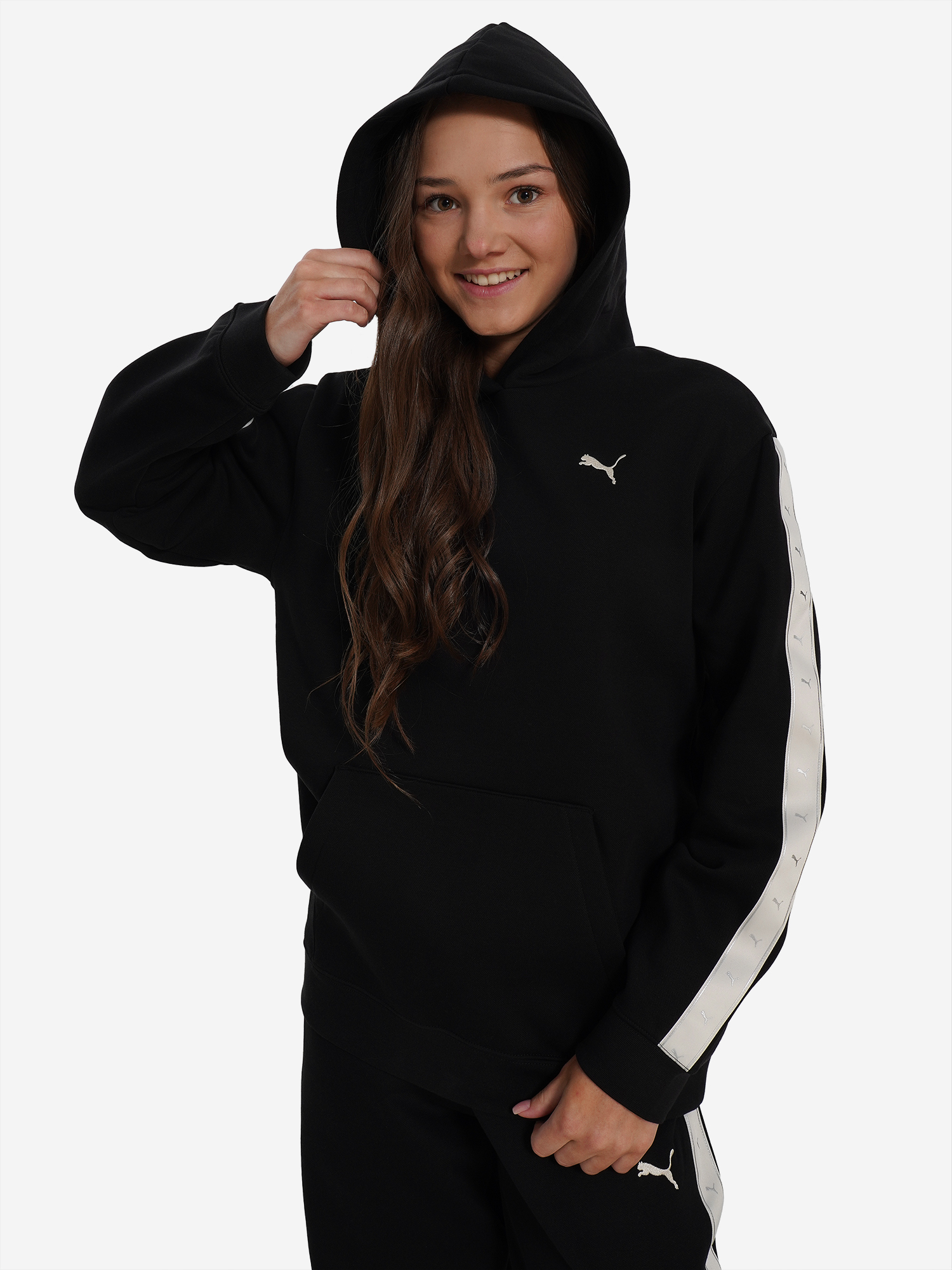 фото Худи для девочек puma tape relaxed, черный