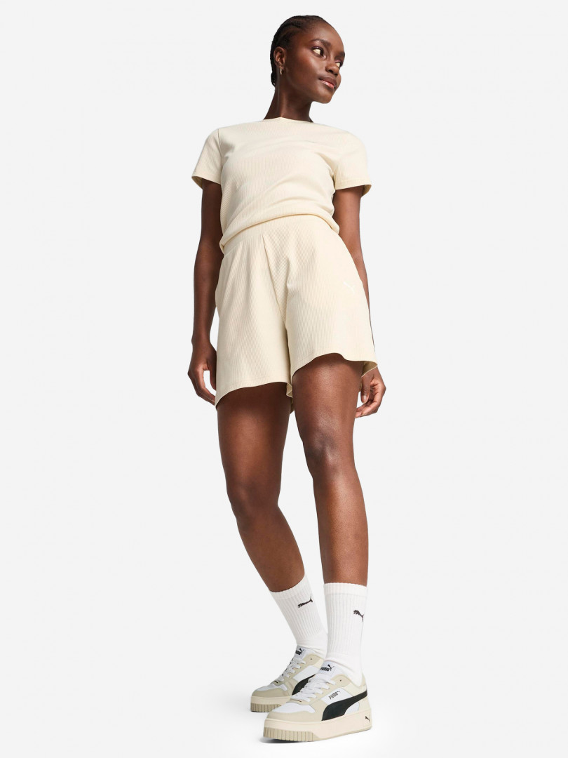 фото Шорты спортивные женские puma ess elevated, бежевый