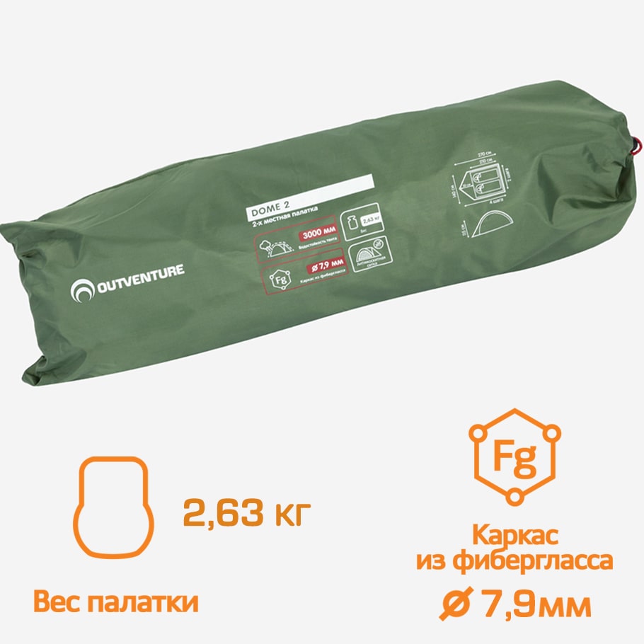 Палатка 2-местная Outventure Dome 2 темно-зеленый цвет — купить за 3999  руб. со скидкой 20 %, отзывы в интернет-магазине Спортмастер