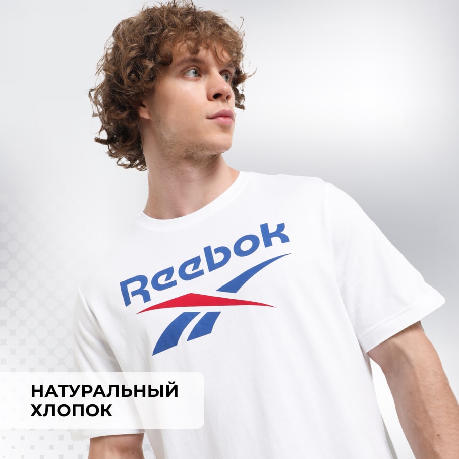 Футболка мужская Reebok белый цвет — купить за 2379 руб. со скидкой 30 %,  отзывы в интернет-магазине Спортмастер