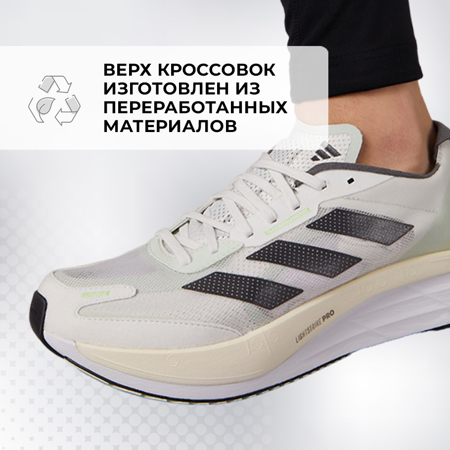 Кроссовки мужские adidas Adizero Boston 11 светло-серый/зеленый цвет —  купить за 9499 руб. со скидкой 50 %, отзывы в интернет-магазине Спортмастер