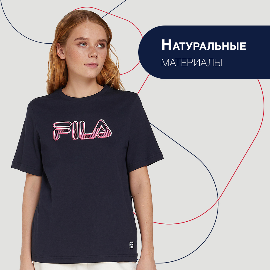 Футболка женская FILA темно-синий цвет — купить за 849 руб. со скидкой 50  %, отзывы в интернет-магазине Спортмастер