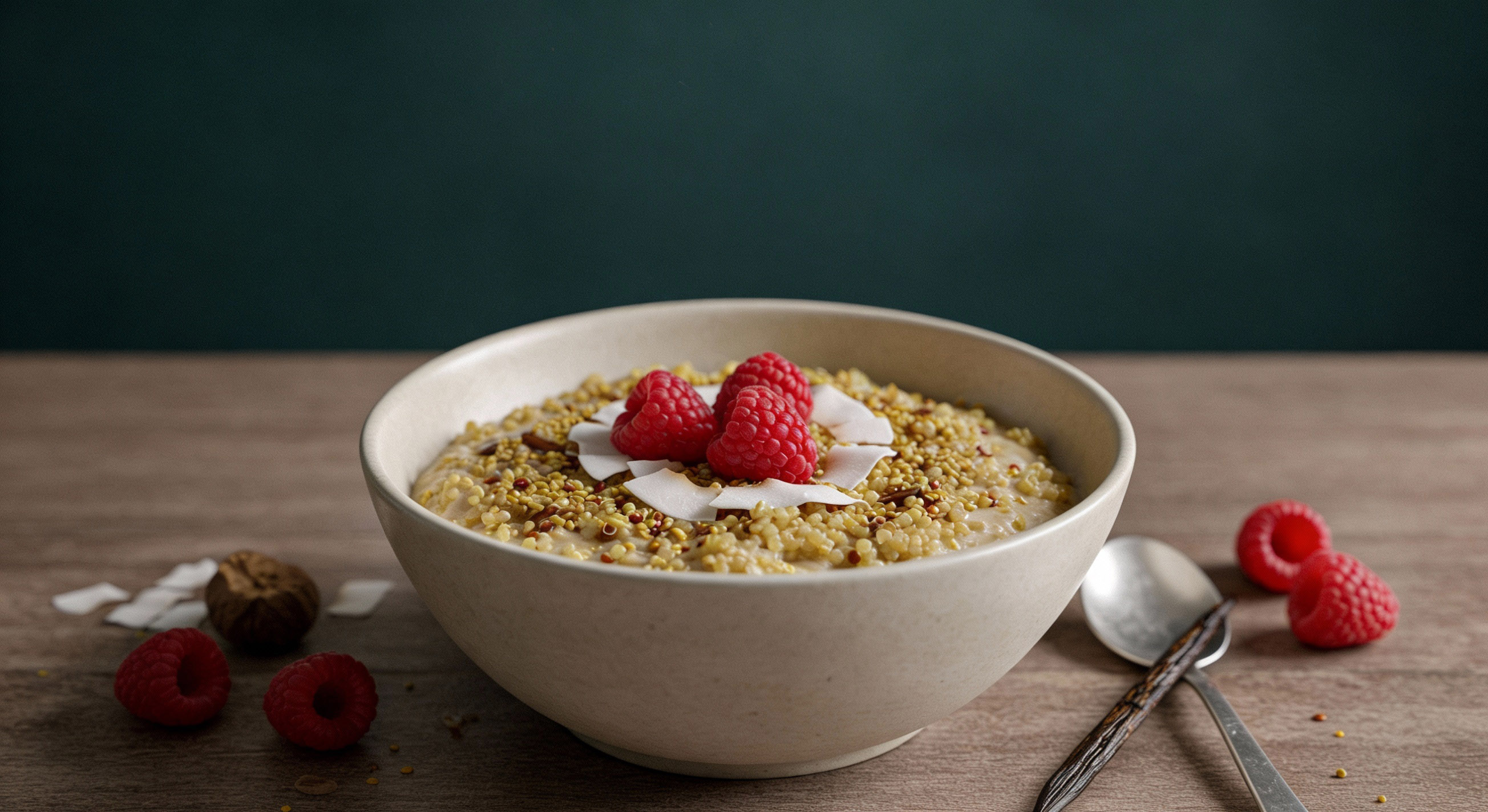 Сладкая киноа с кокосом и малиной