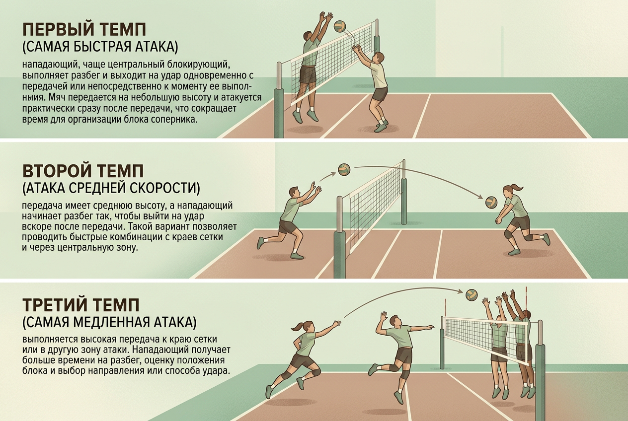 Темпы атаки в волейболе первый второй третий