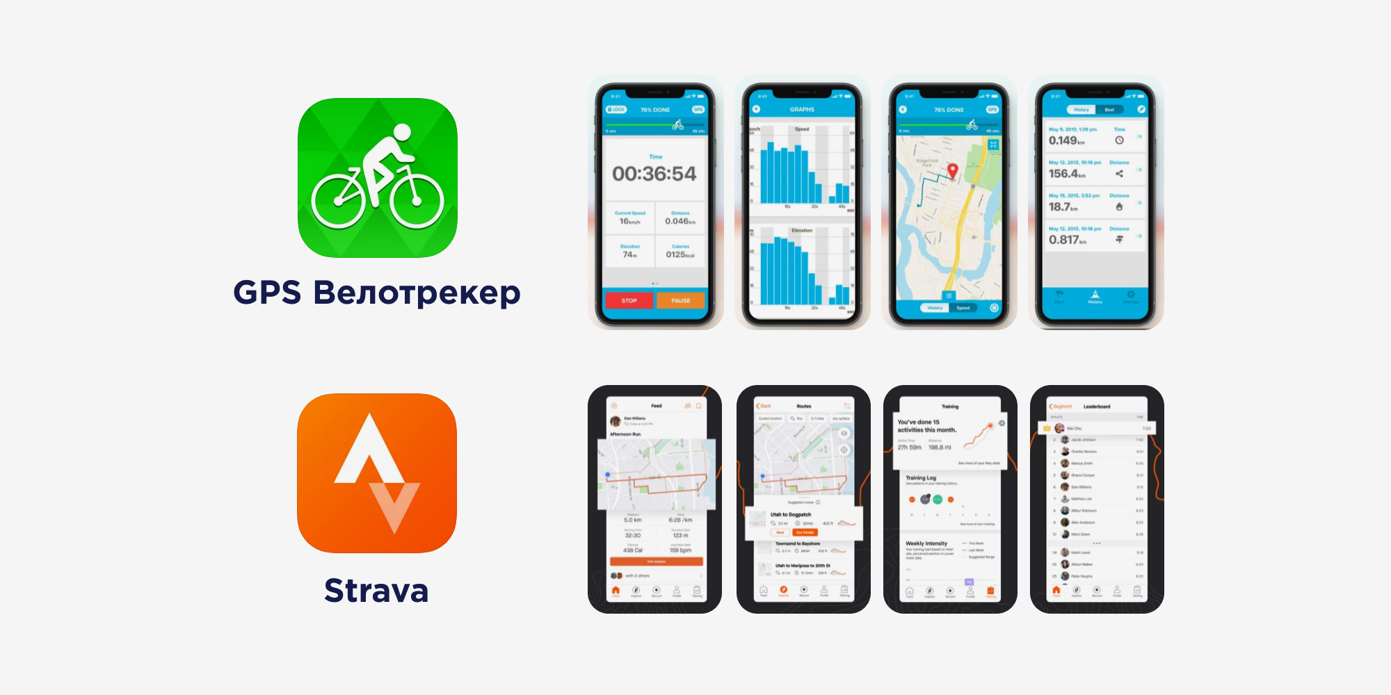 Приложения «GPS Велотрекер» и Strava