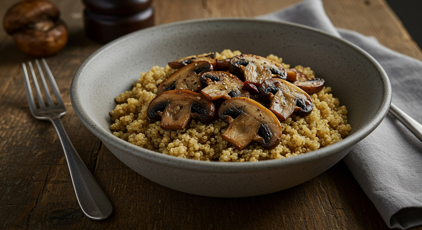 Теплый салат из киноа с грибами