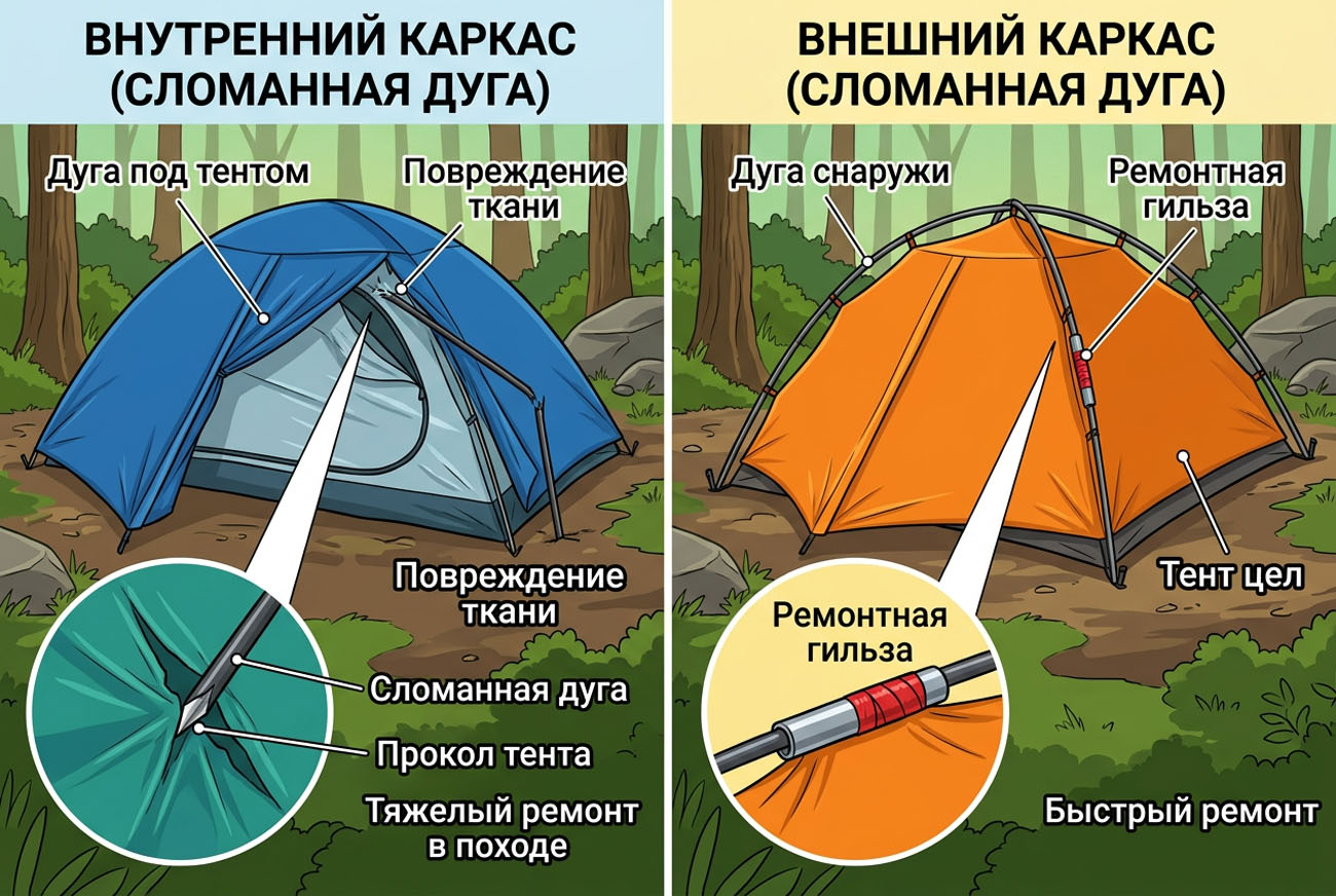 Палатки с внешним и внутренним каркасом: в чем разница