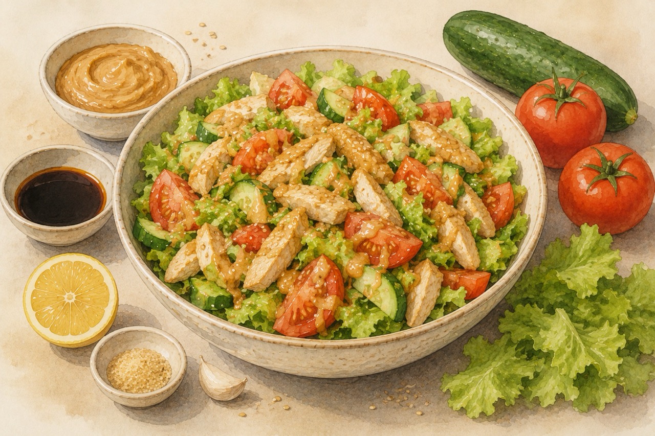 Салат с курицей и арахисовой заправкой