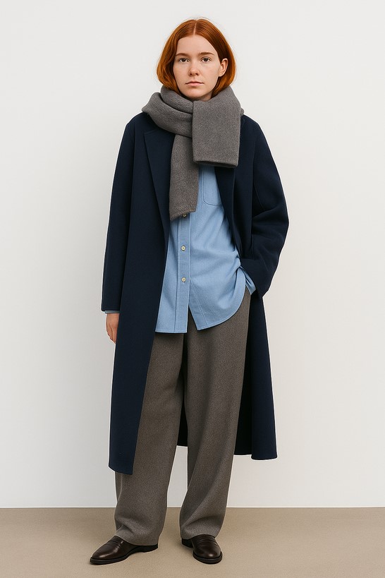 Рыжая девушка в одежде в стиле минимализм