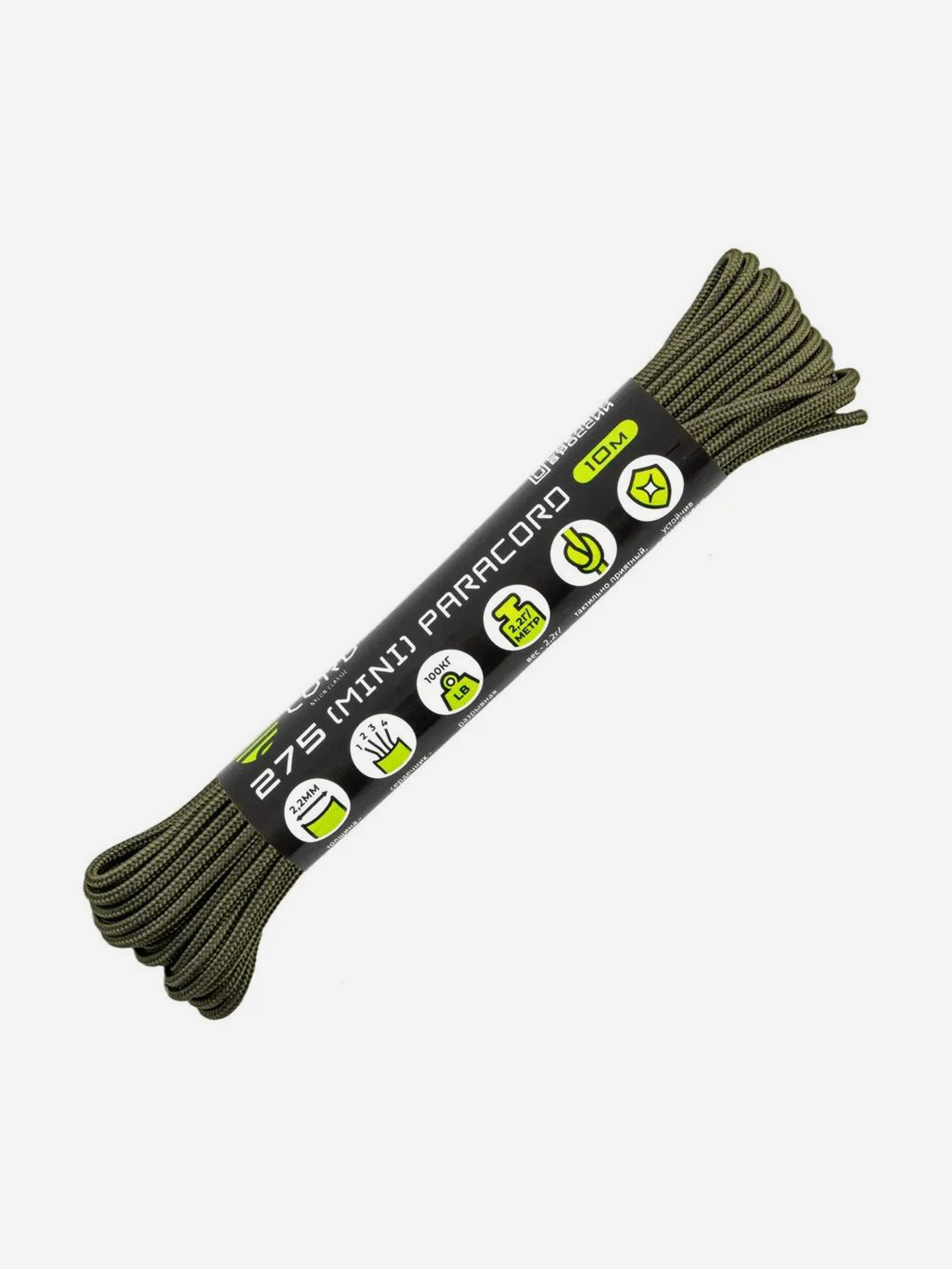 

Паракорд 275 (мини) CORD nylon 10м RUS (khaki), Зеленый