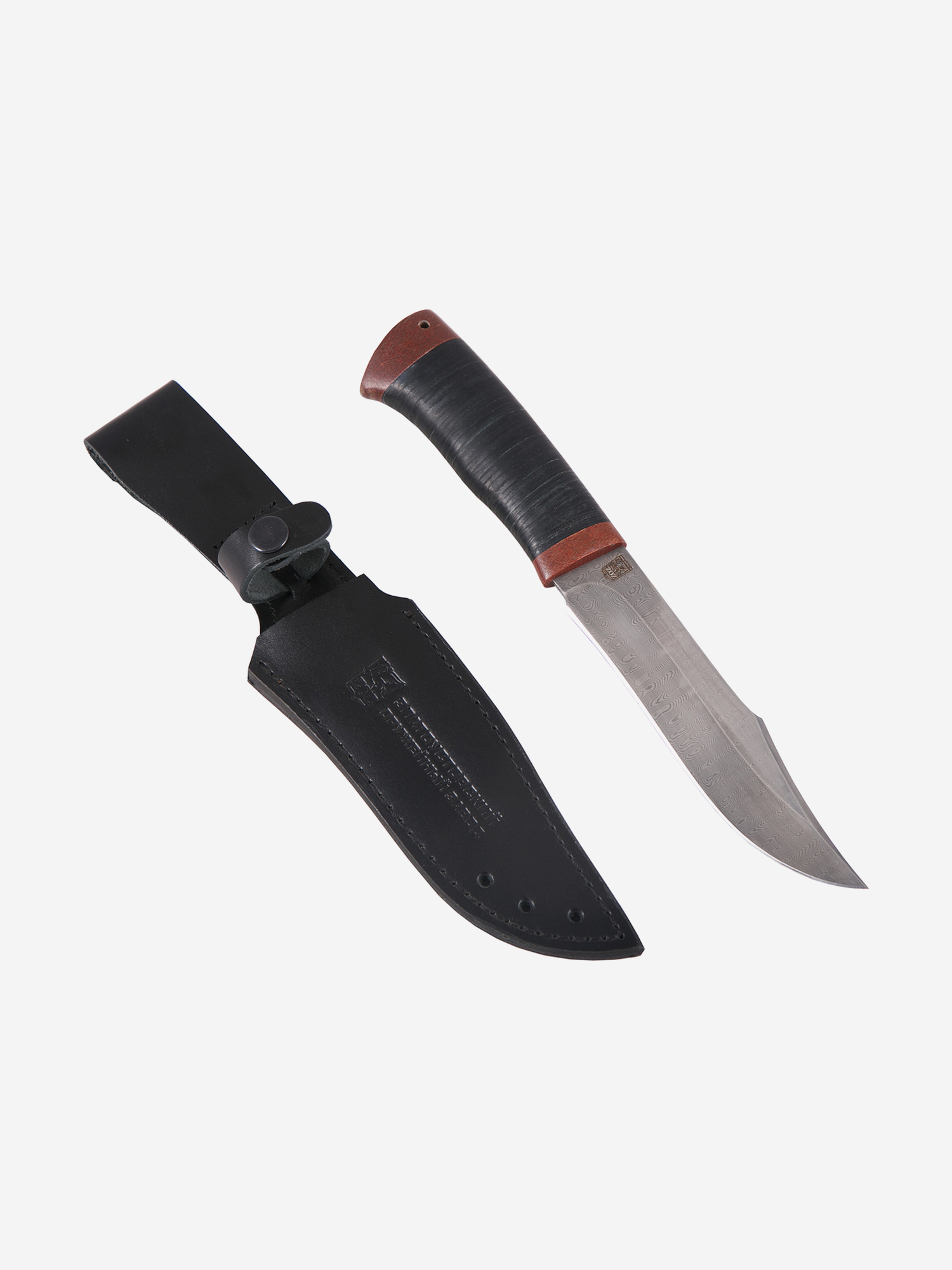 

Нож Златоустовский оружейный завод Волк (нержавеющая дамасская сталь, кожа/текст.) нож для охоты, разделочный нож, Черный