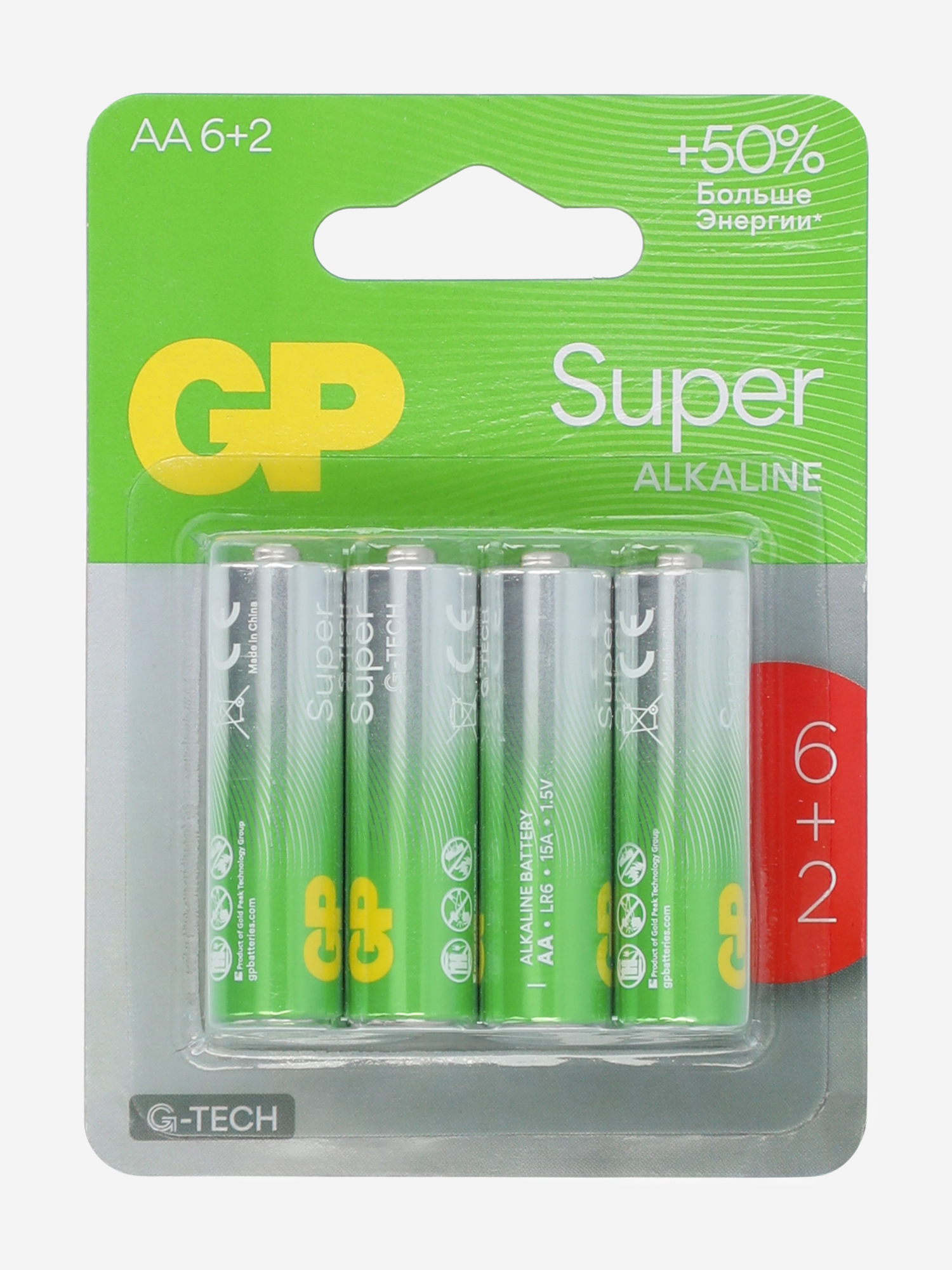 

Батарейки щелочные GP Ultra Plus Alkaline G-Tech AA, 8 шт, Мультицвет