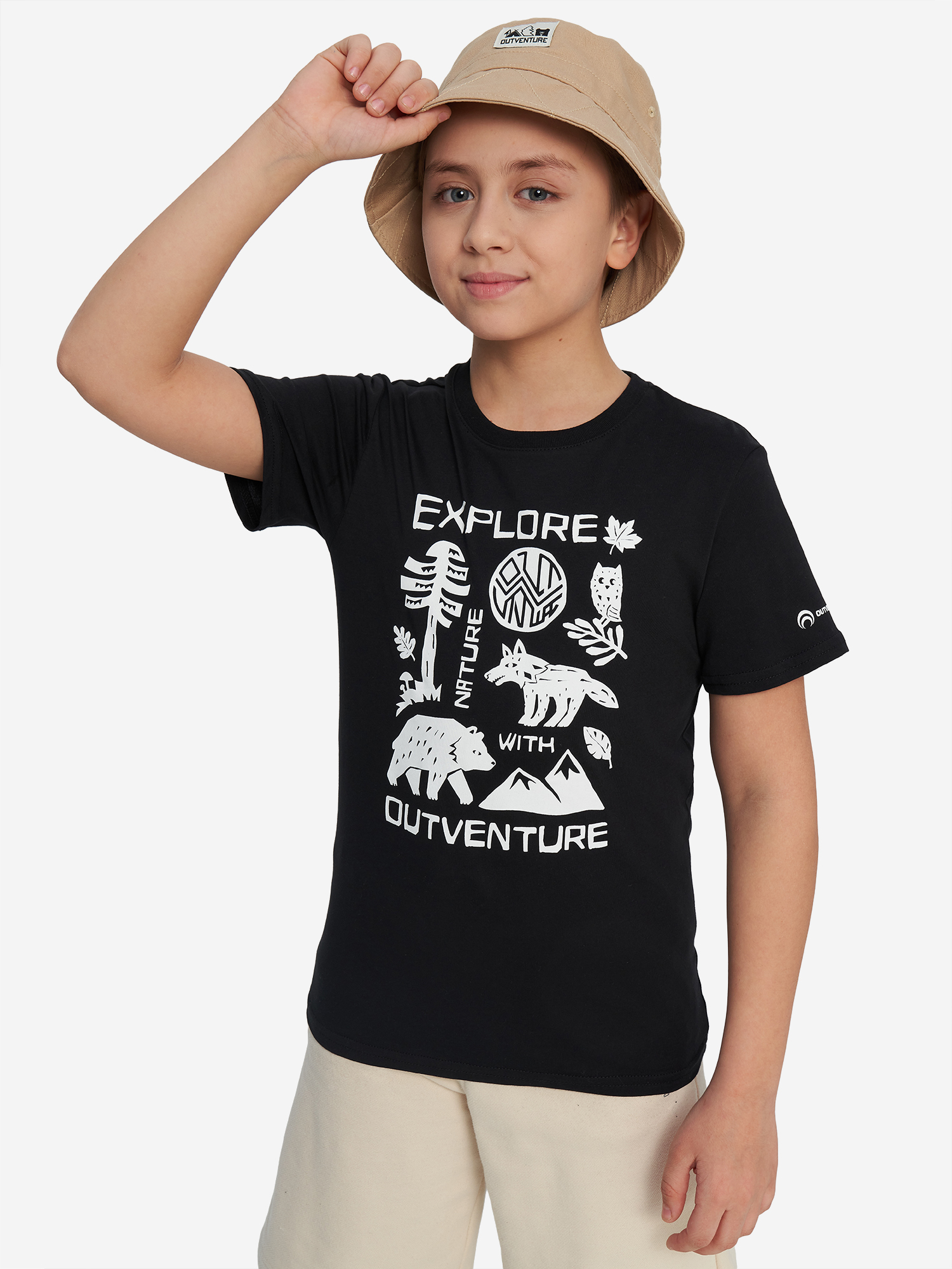 Изображение товара Футболка для мальчиков Outventure черная, натуральный хлопок, активный отдых