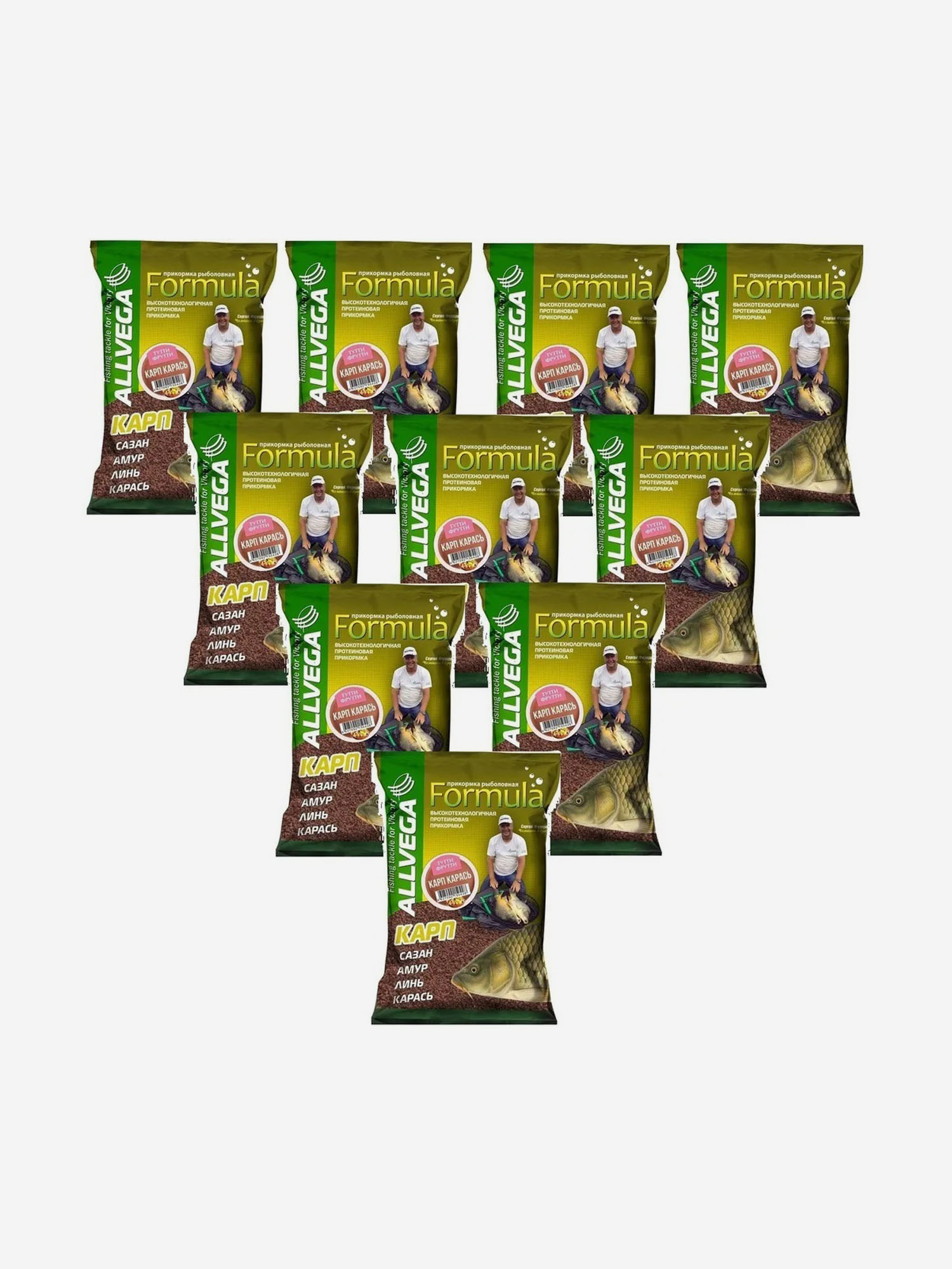 

Прикормка натуральная ALLVEGA "Formula Carp Carassin" (КАРП, КАРАСЬ) 10 пакетов по 0,9 кг., Коричневый