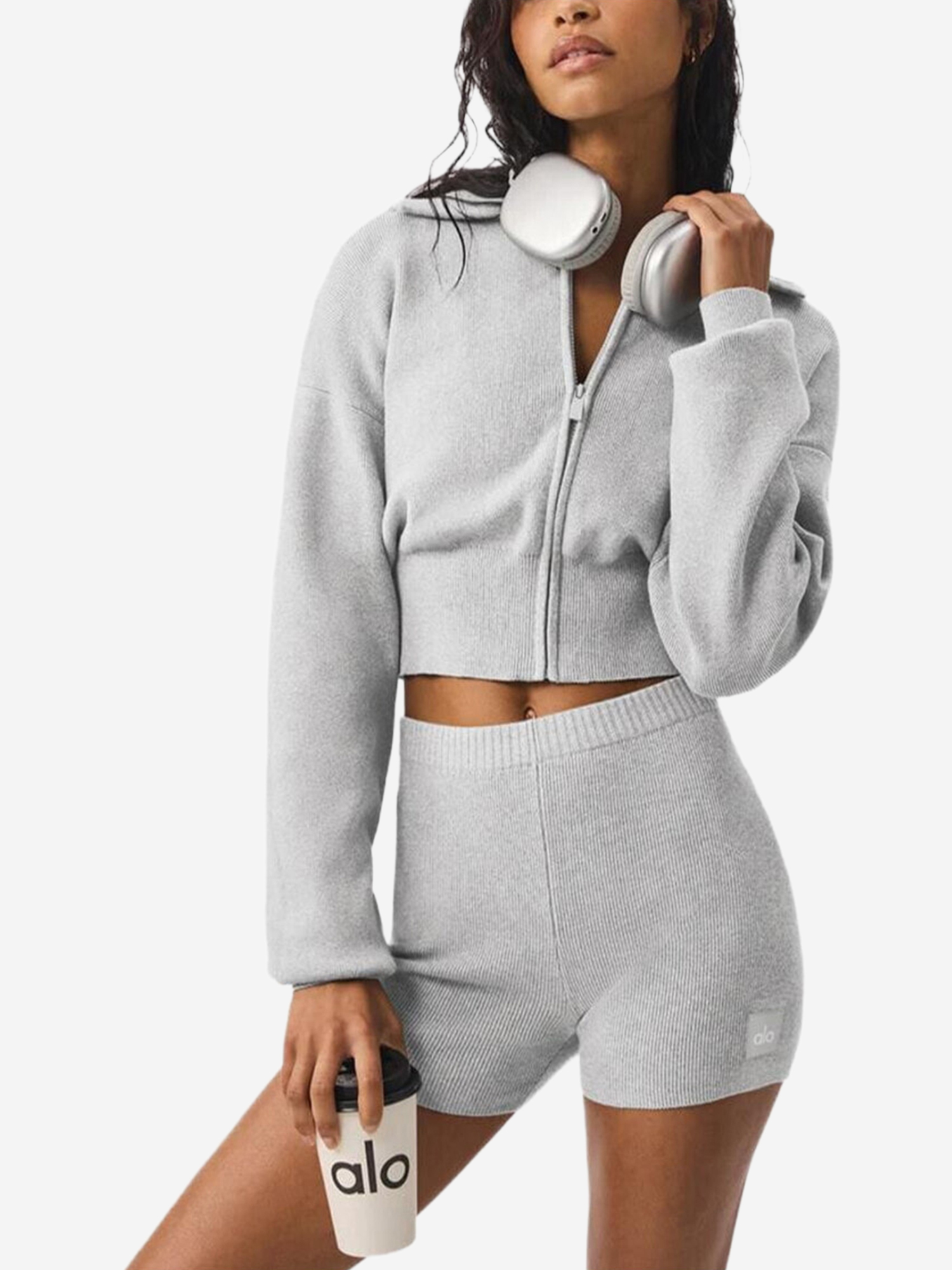 Изображение товара Укороченная трикотажная куртка Alo Yoga Scholar, Серый