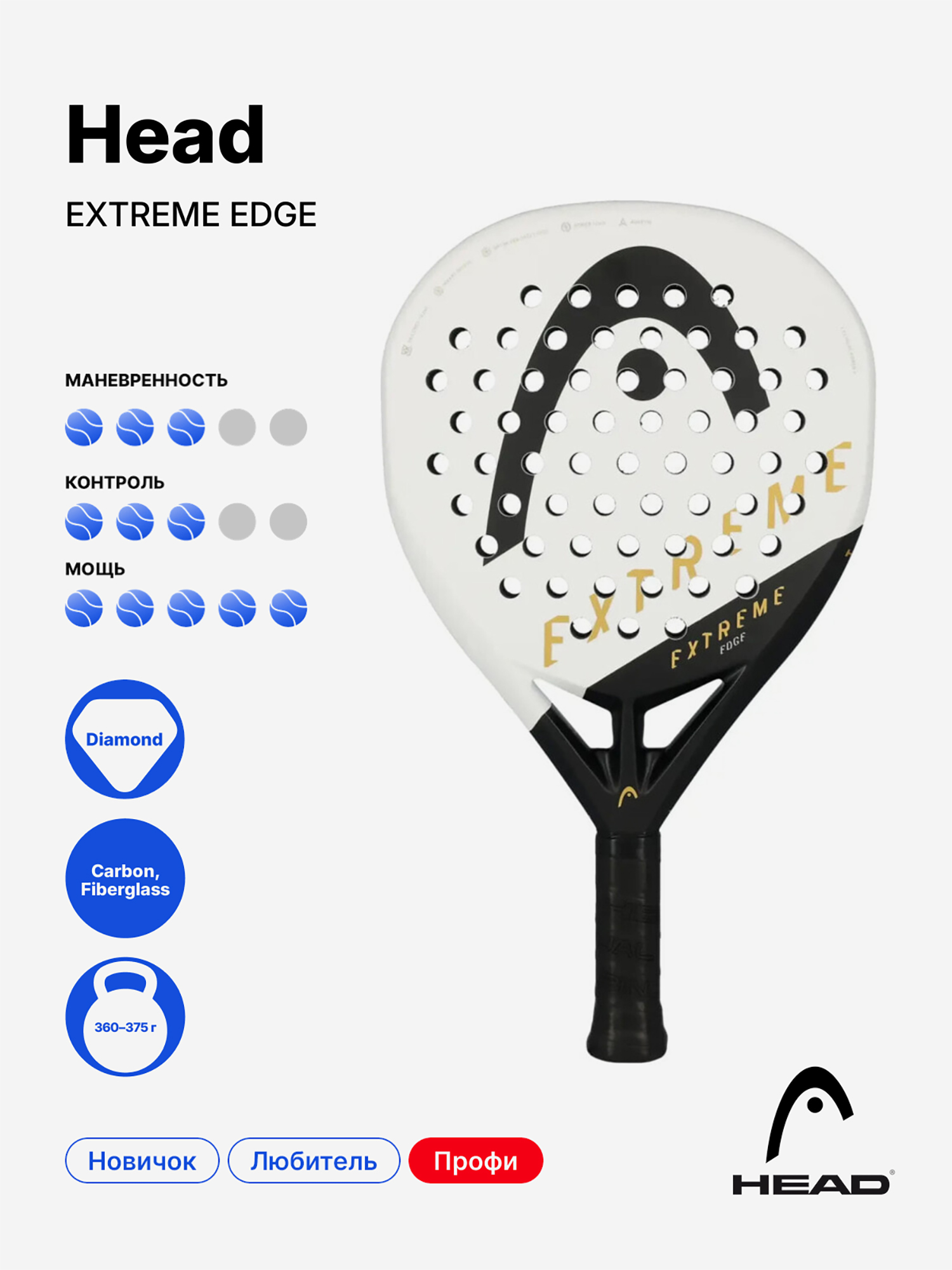 Изображение товара Ракетка для падела Head Extreme Edge White для продвинутых игроков