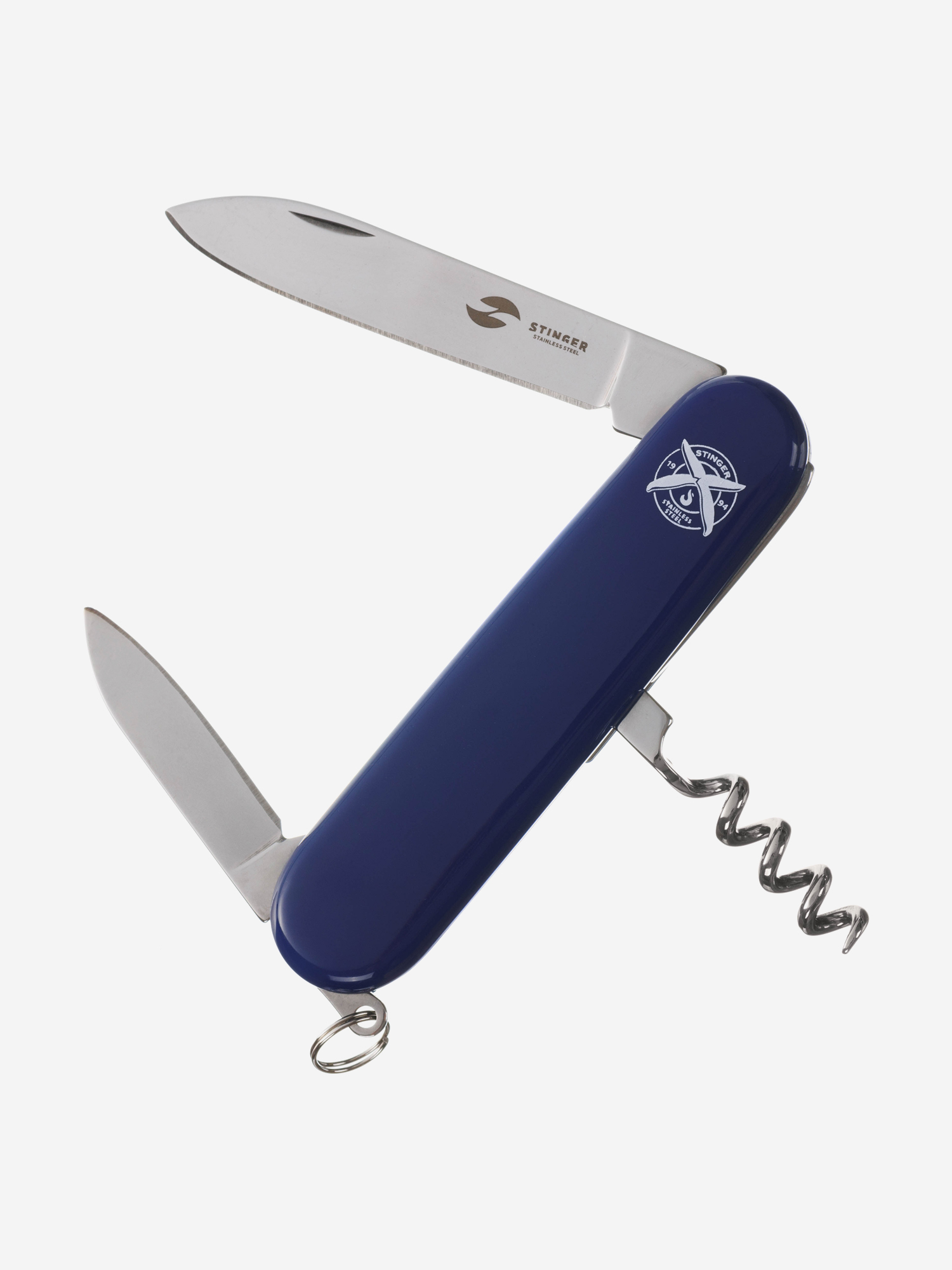 Нож перочинный Stinger, 90 мм, 4 функции, материал рукояти: АБС-пластик (синий), Синий термокружка stinger 0 42 л сталь пластик синий глянцевый 7 5 х 6 9 х 22 2 см синий