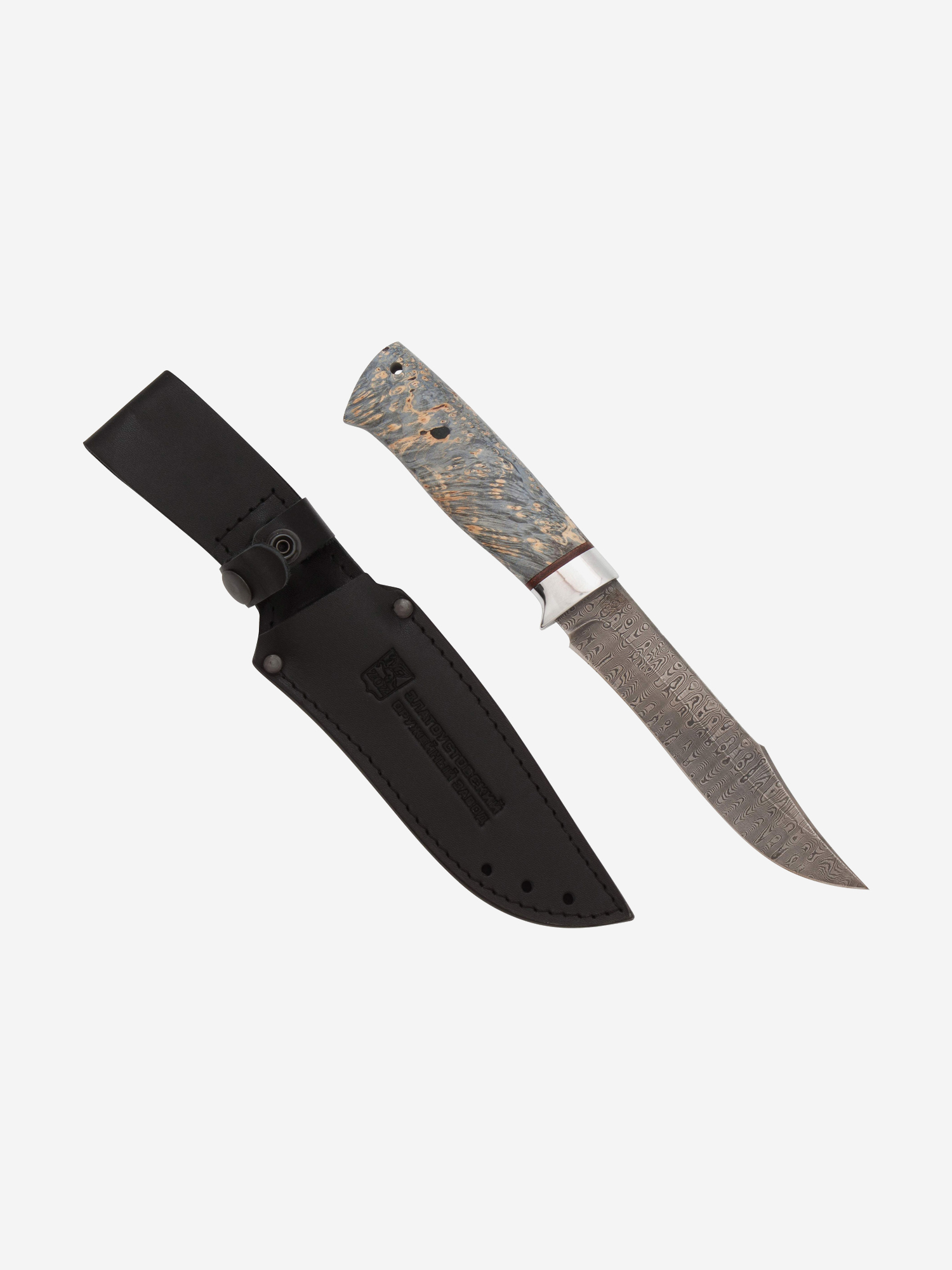 

Нож Златоустовский оружейный завод Волк (нержавеющая дамасская сталь,карельская береза стабилизированная/ал.) нож для охоты, разделочный нож, Серый