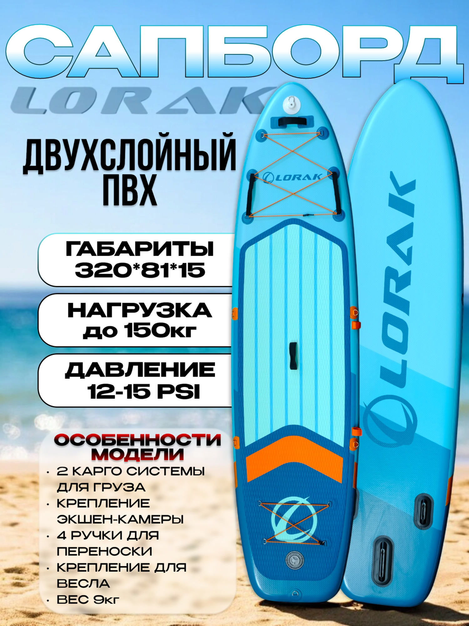 

Сапборд Lorak 909, Голубой