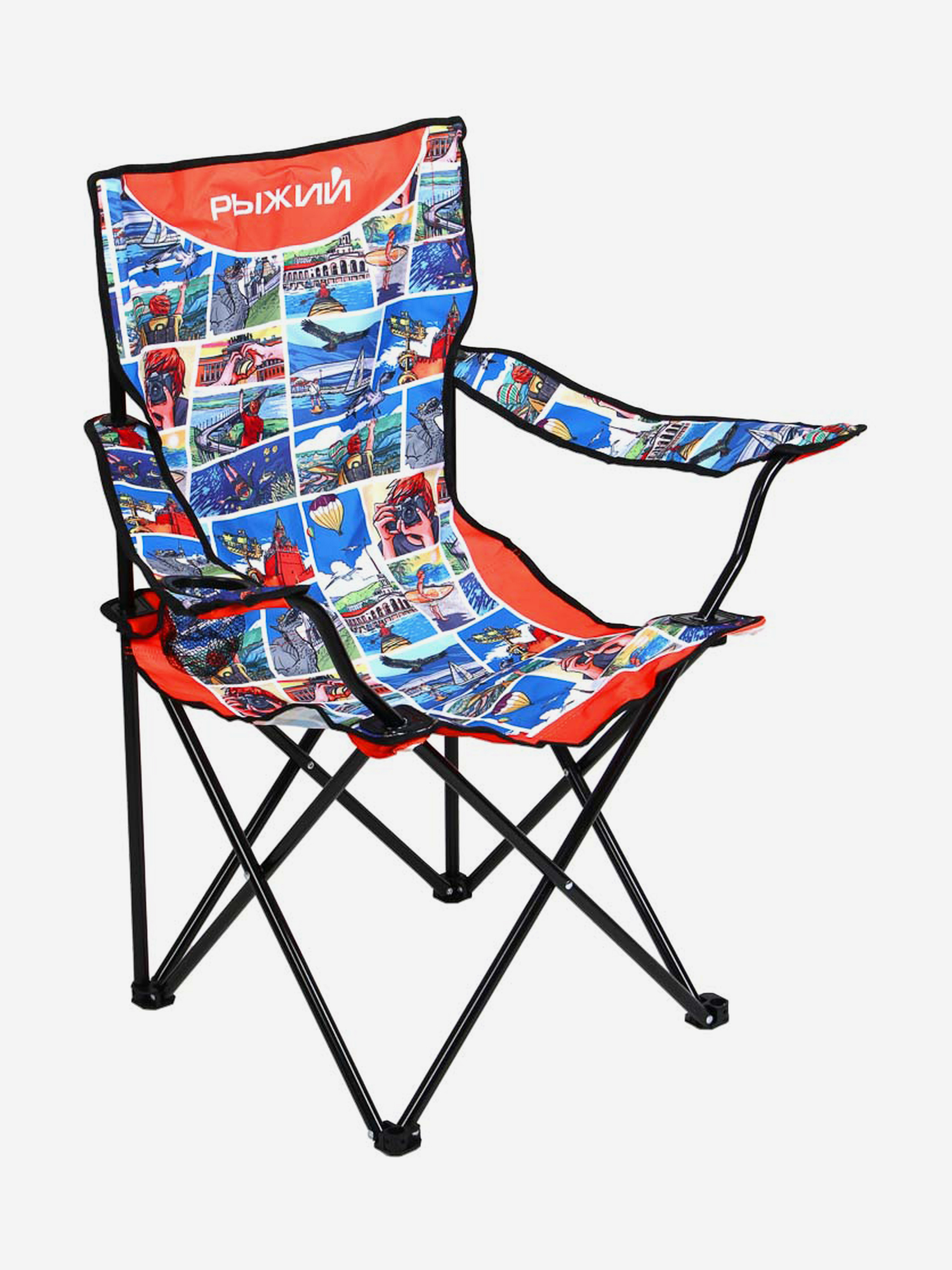 РЫЖИЙ Кресло складное, туристическое с подлокотниками, 53х53х89,5см, сталь, 600D оксфорд, Оранжевый массажное кресло victoryfit vf m15 оранжевый