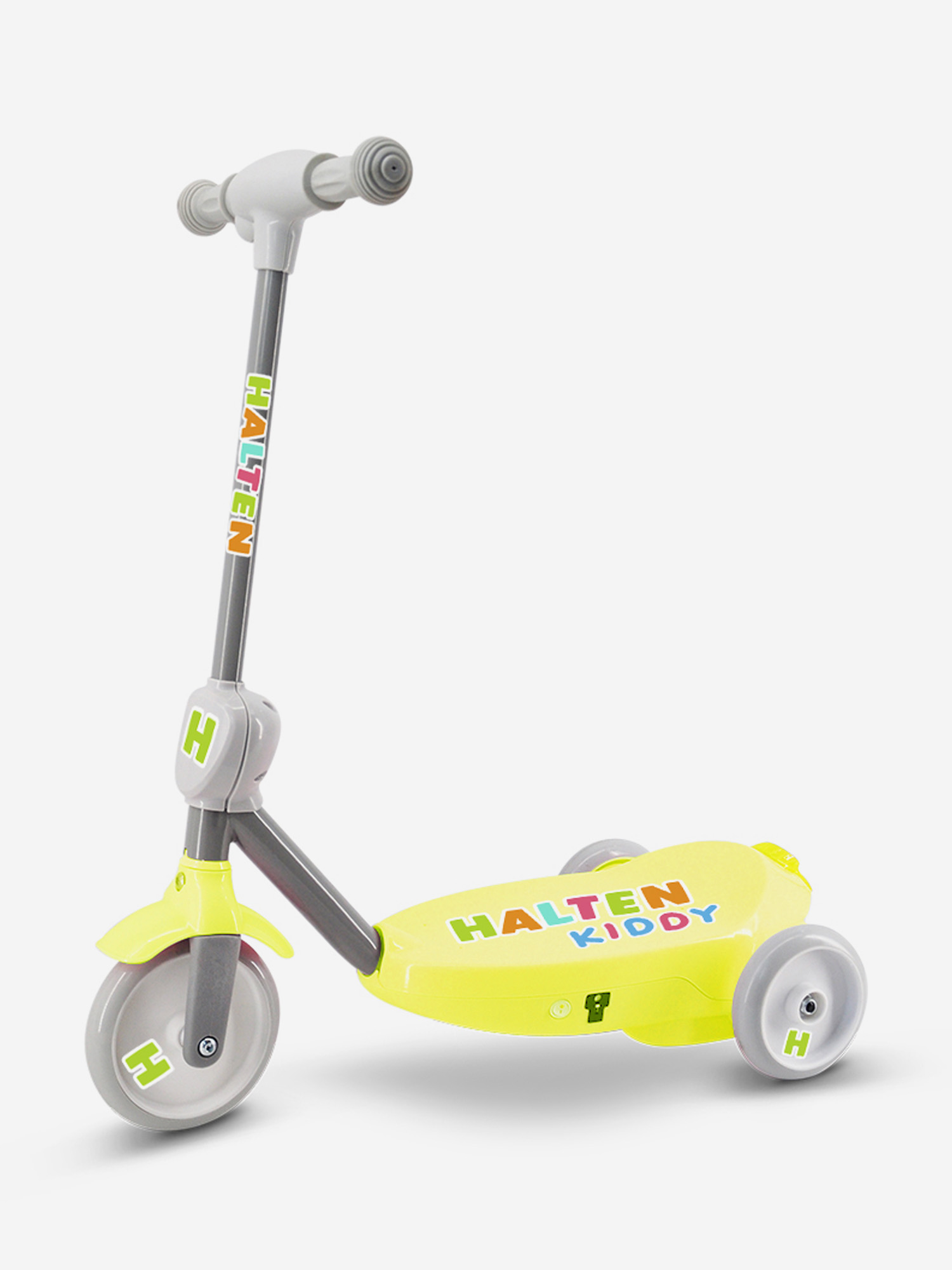 

Детский электросамокат Halten Kiddy желтый, техколесный, c генератором мыльных пузырей (для детей от 2 до 5 лет, пол не важен), Желтый