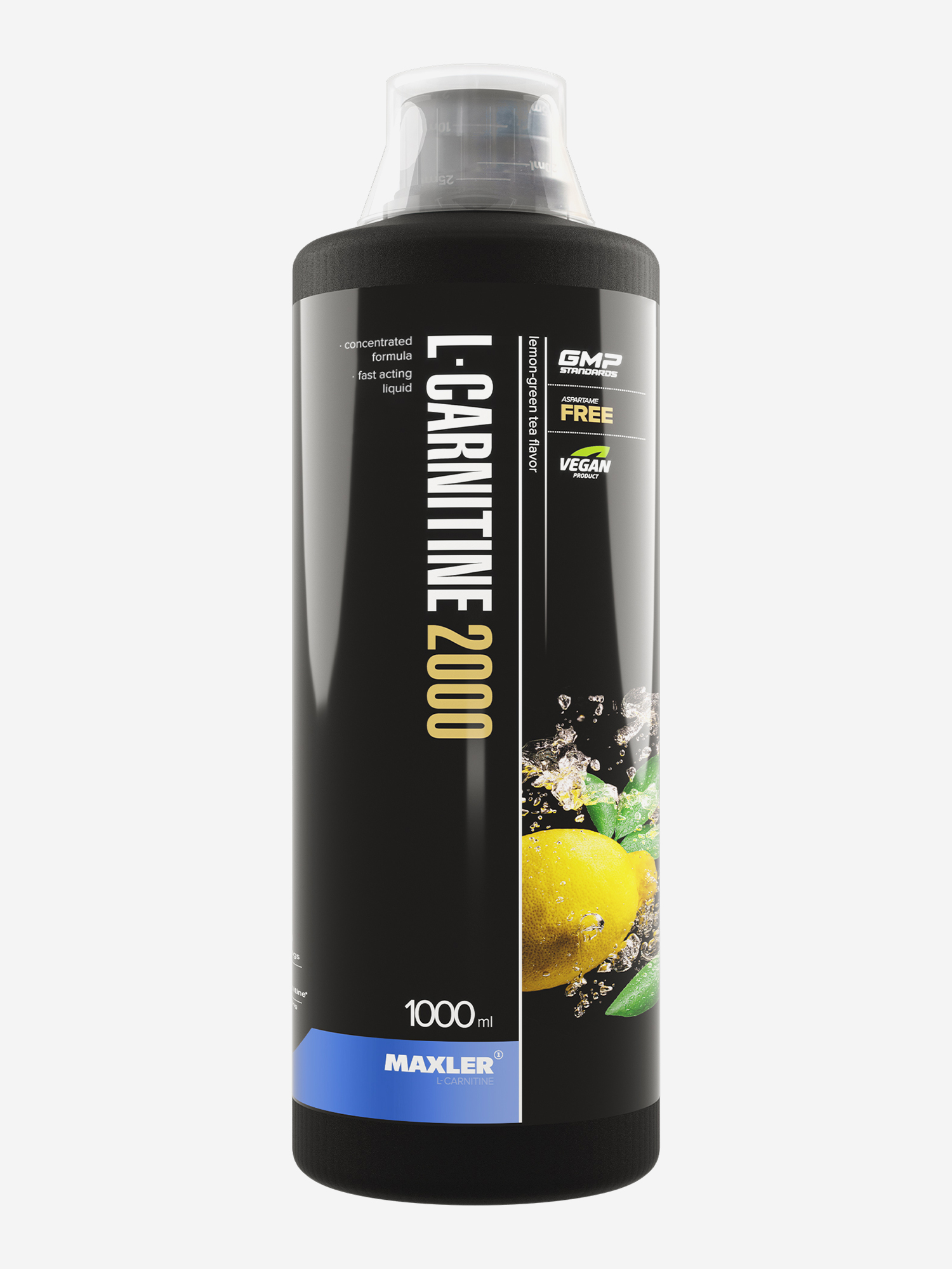 Изображение товара Л-карнитин жидкий Maxler, 2000 мг, 1000 мл - Лимон-зеленый чай, Черный
