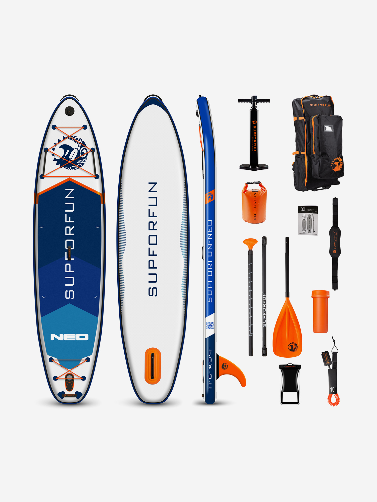 

Cап борд надувной SUPFORFUN NEO 11.6 white 351х86х15 в максимальной комплектации., Белый