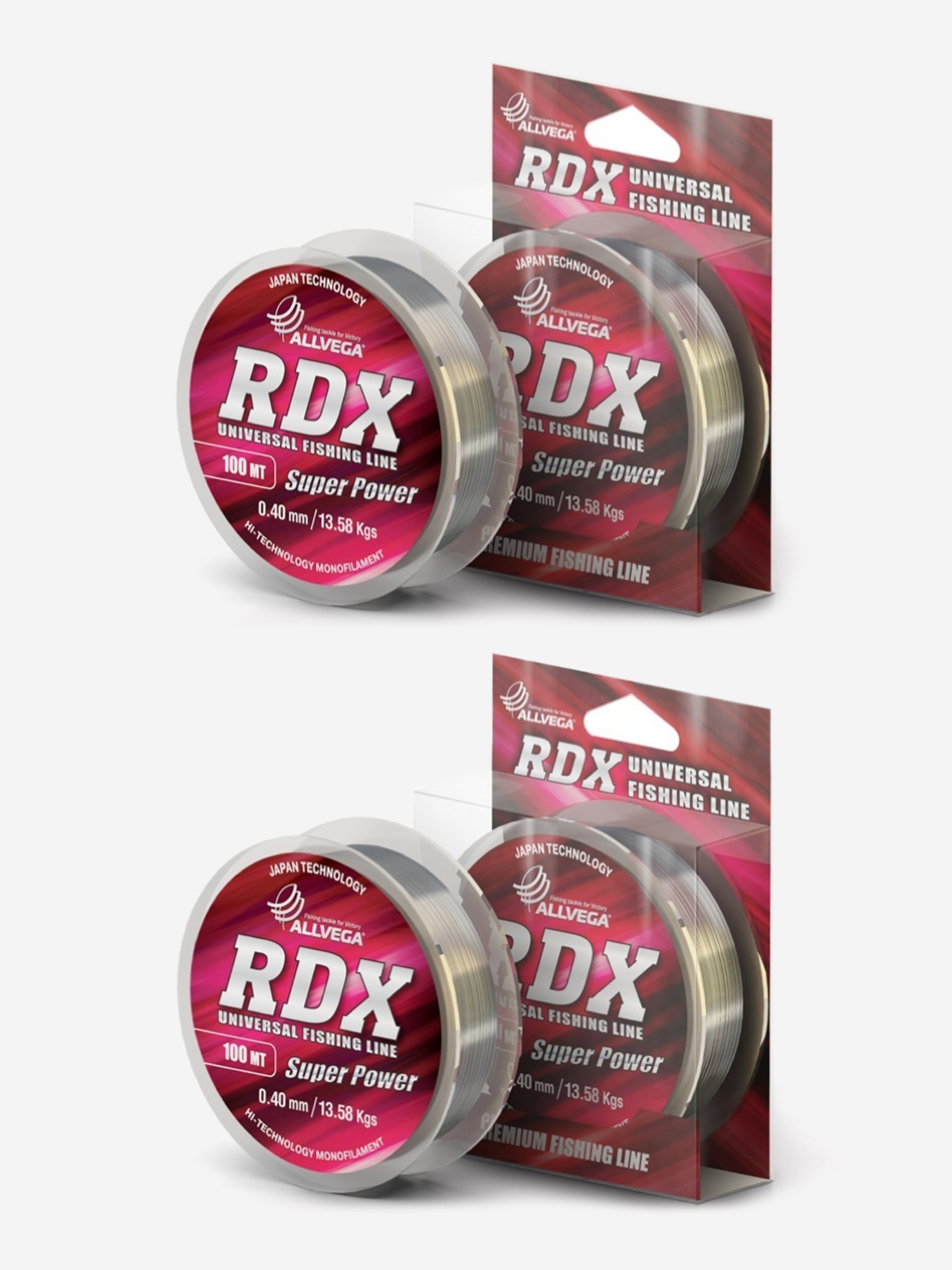 

Леска монофильная ALLVEGA RDX Universal, набор 2 штуки 0,40мм (13,58кг) прозрачная, Белый