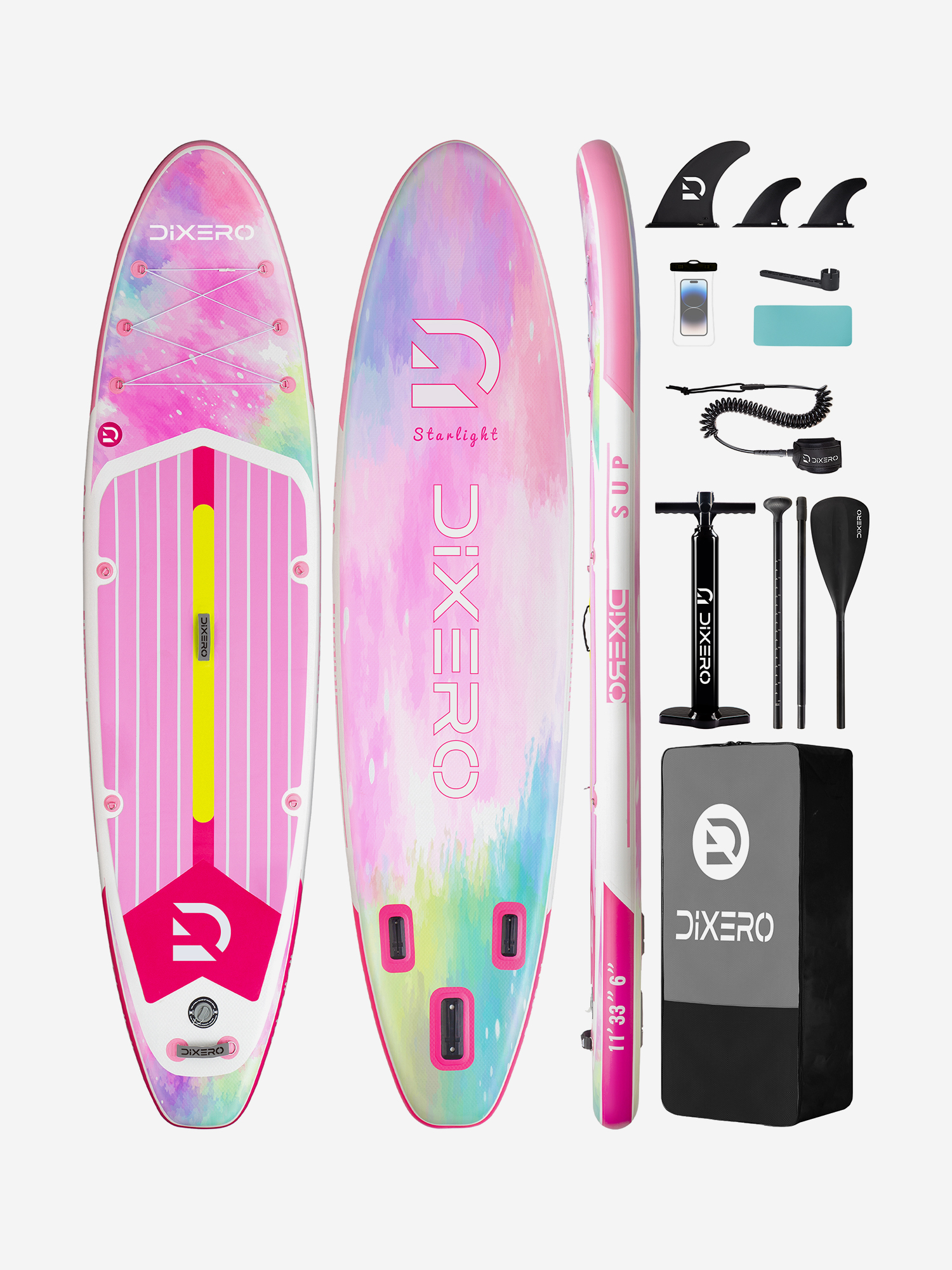 

Надувная SUP-доска DIXERO PINK, 11'*33"*6" 335*84*15 см сапборд, Розовый