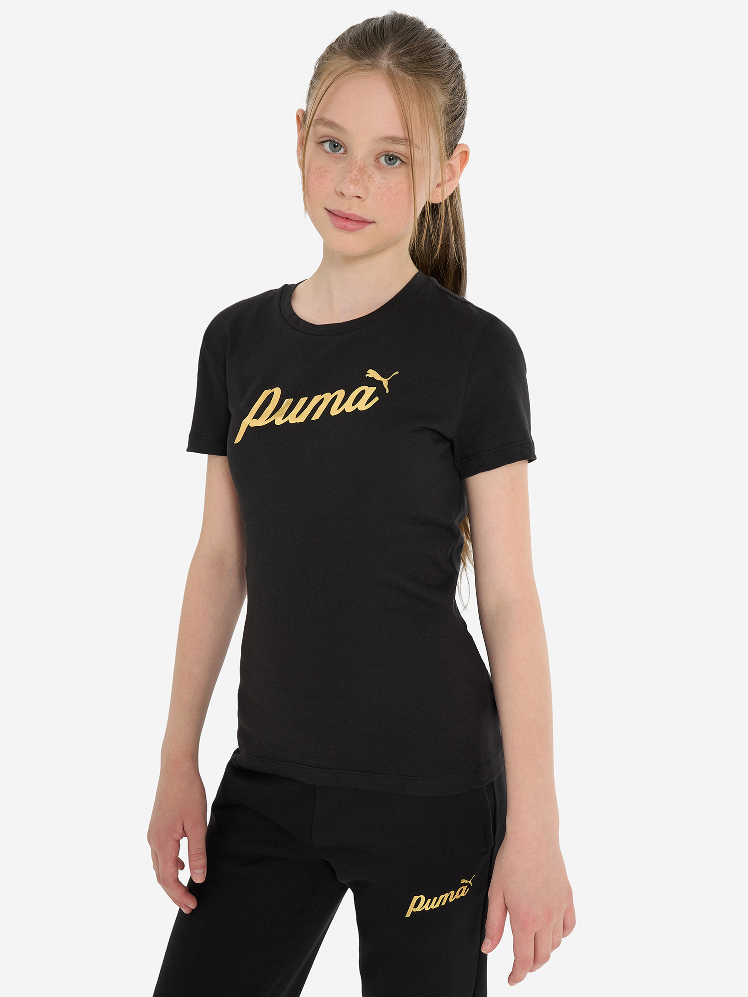 фото Футболка для девочек puma ess+ script metallic, черный