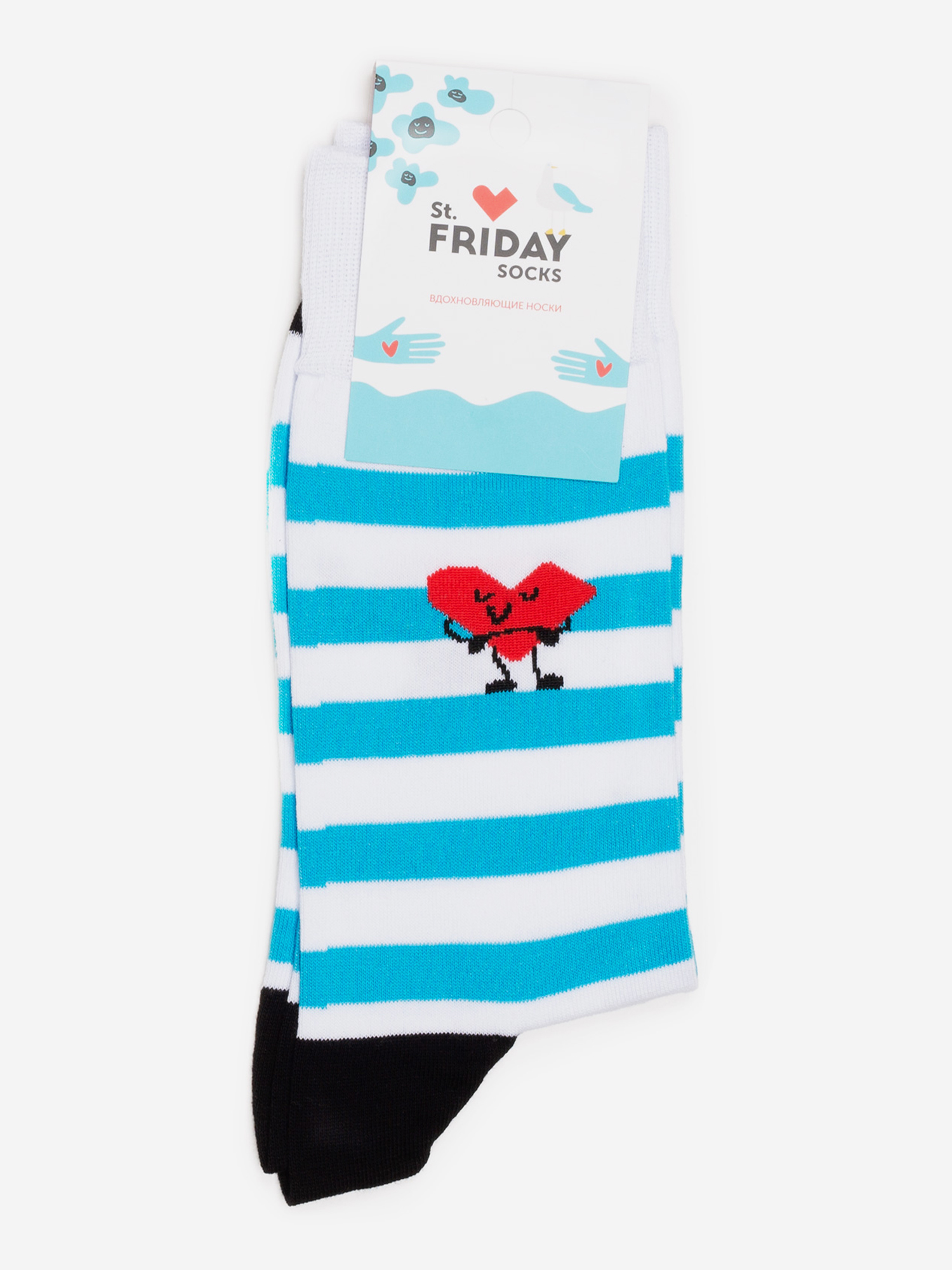 Носки St. Friday Socks, Полоски с сердечком, Голубой