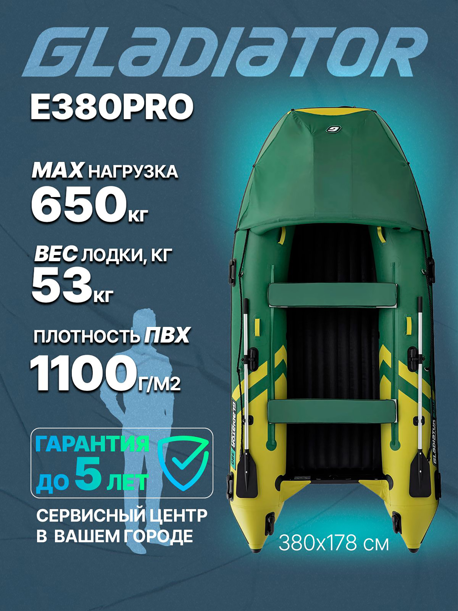 

Надувная лодка GLADIATOR E380PRO, Зеленый
