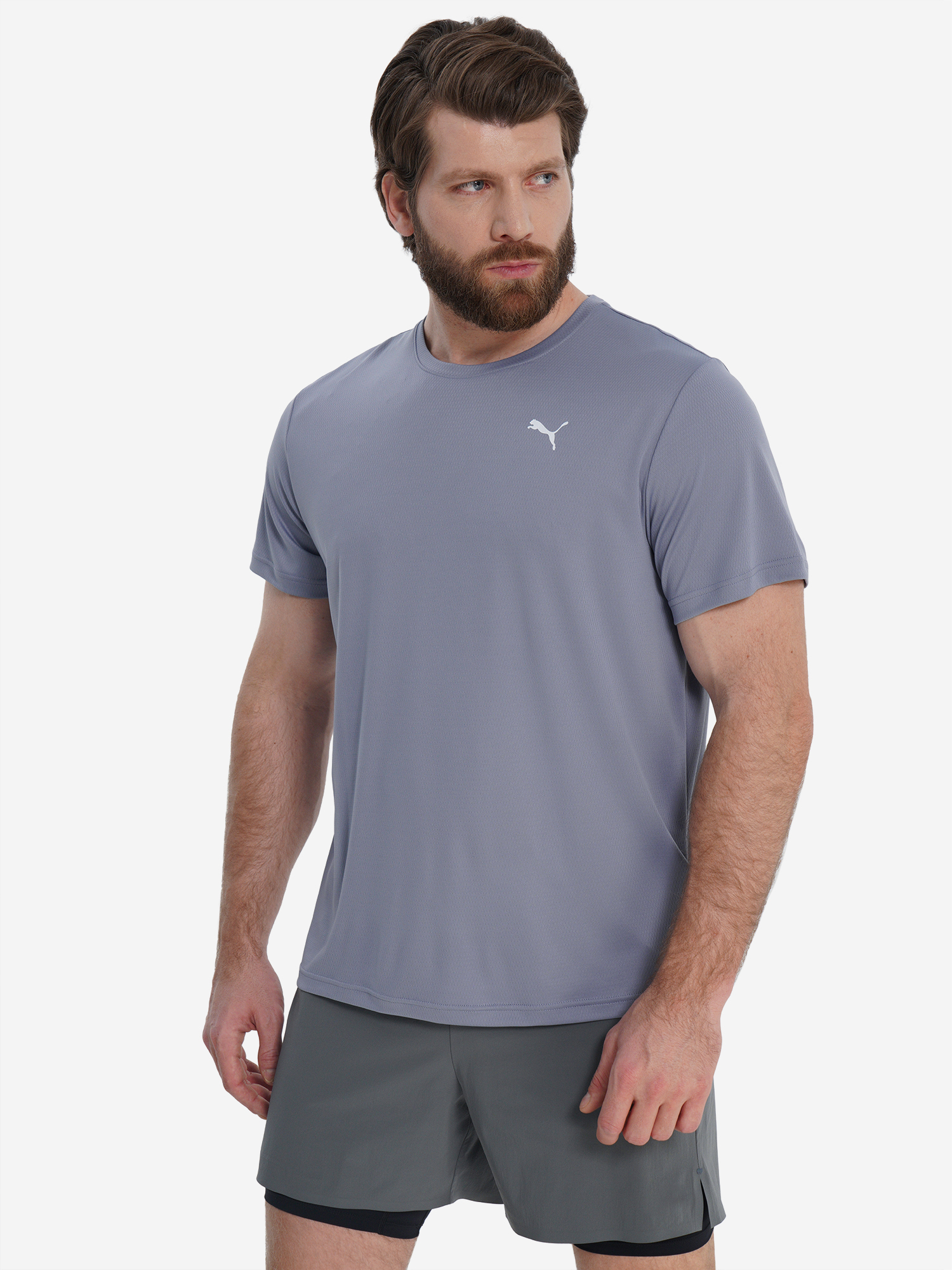 Изображение товара Мужская футболка PUMA для бега с логотипом, серого цвета, всесезонная