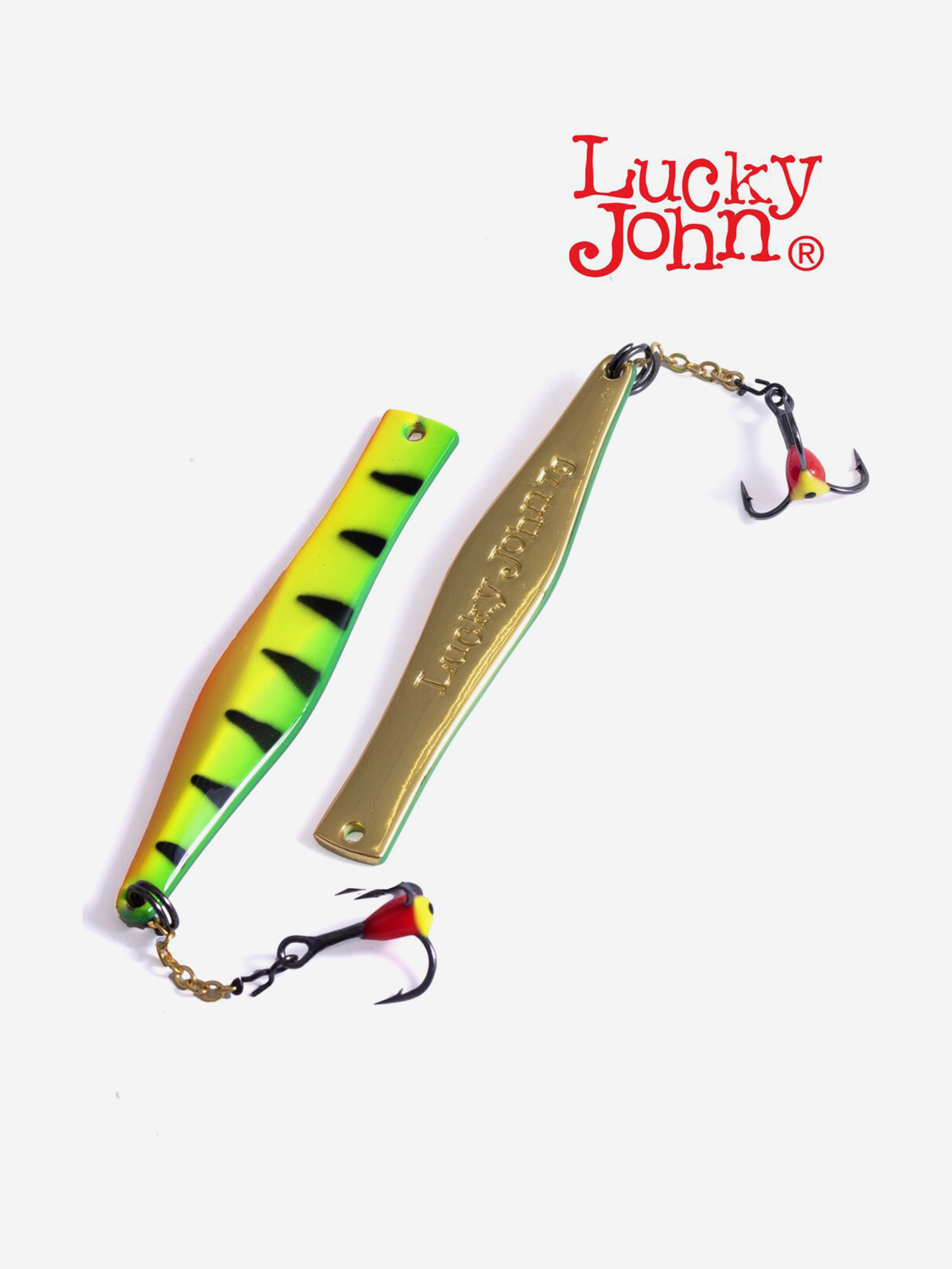 Изображение товара Блесна вертикальная зимняя Lucky John KALOMIES с цепочкой и тройником, длина 75 мм TIGER, блистер