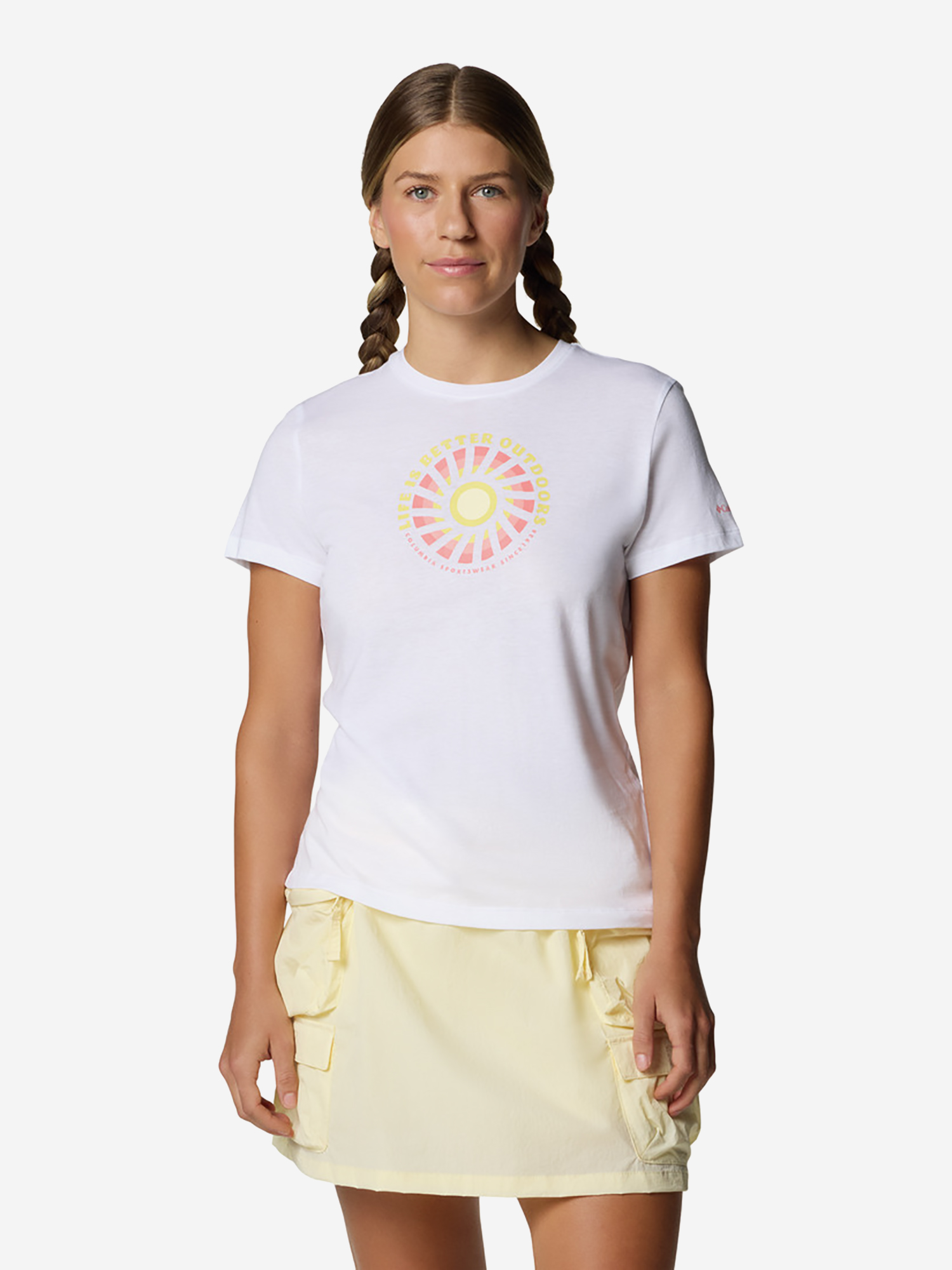 фото Футболка женская columbia ruby springs graphic fitted ss, белый