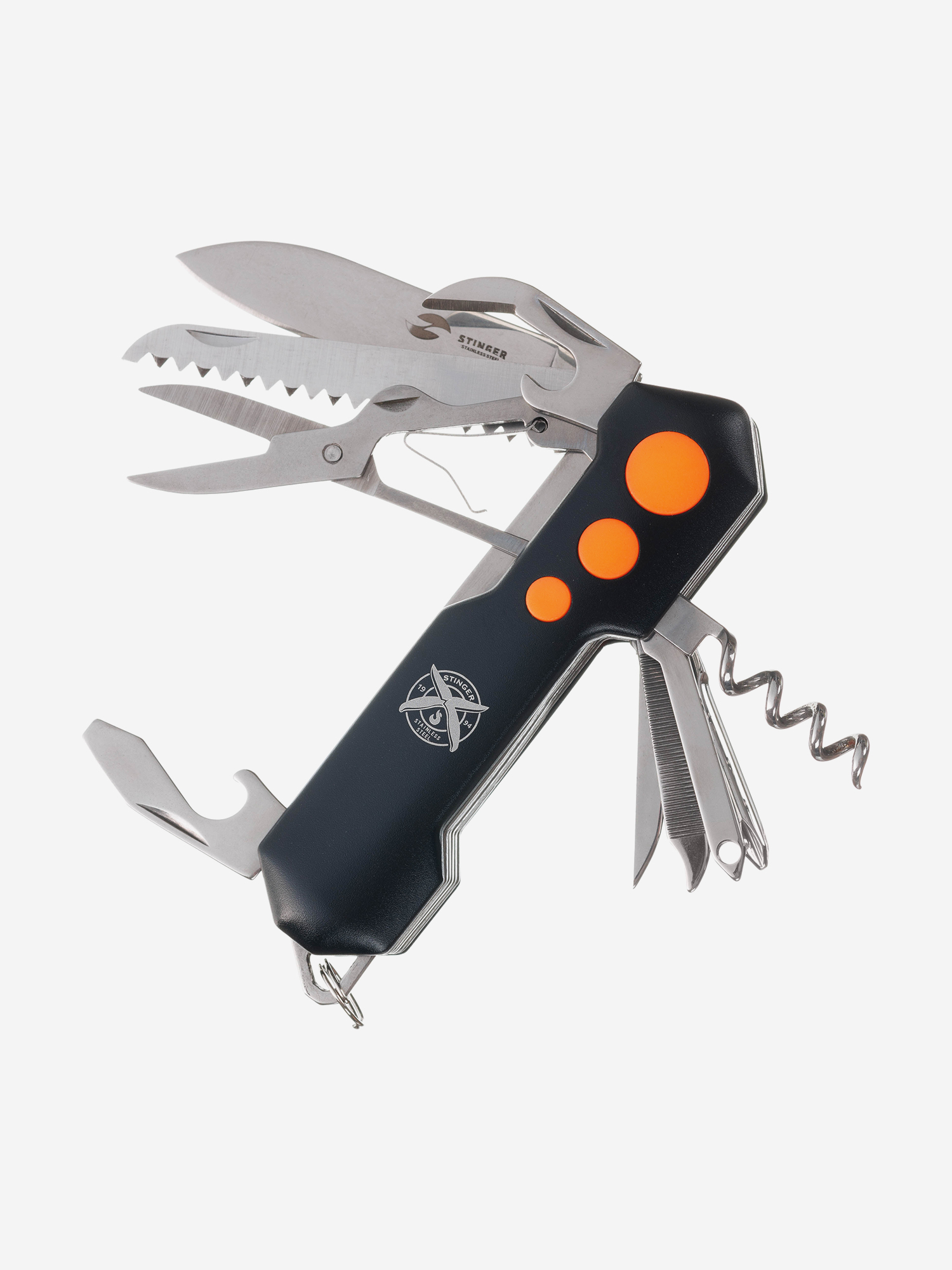 

Нож перочинный STINGER, , 15 функций, Черный