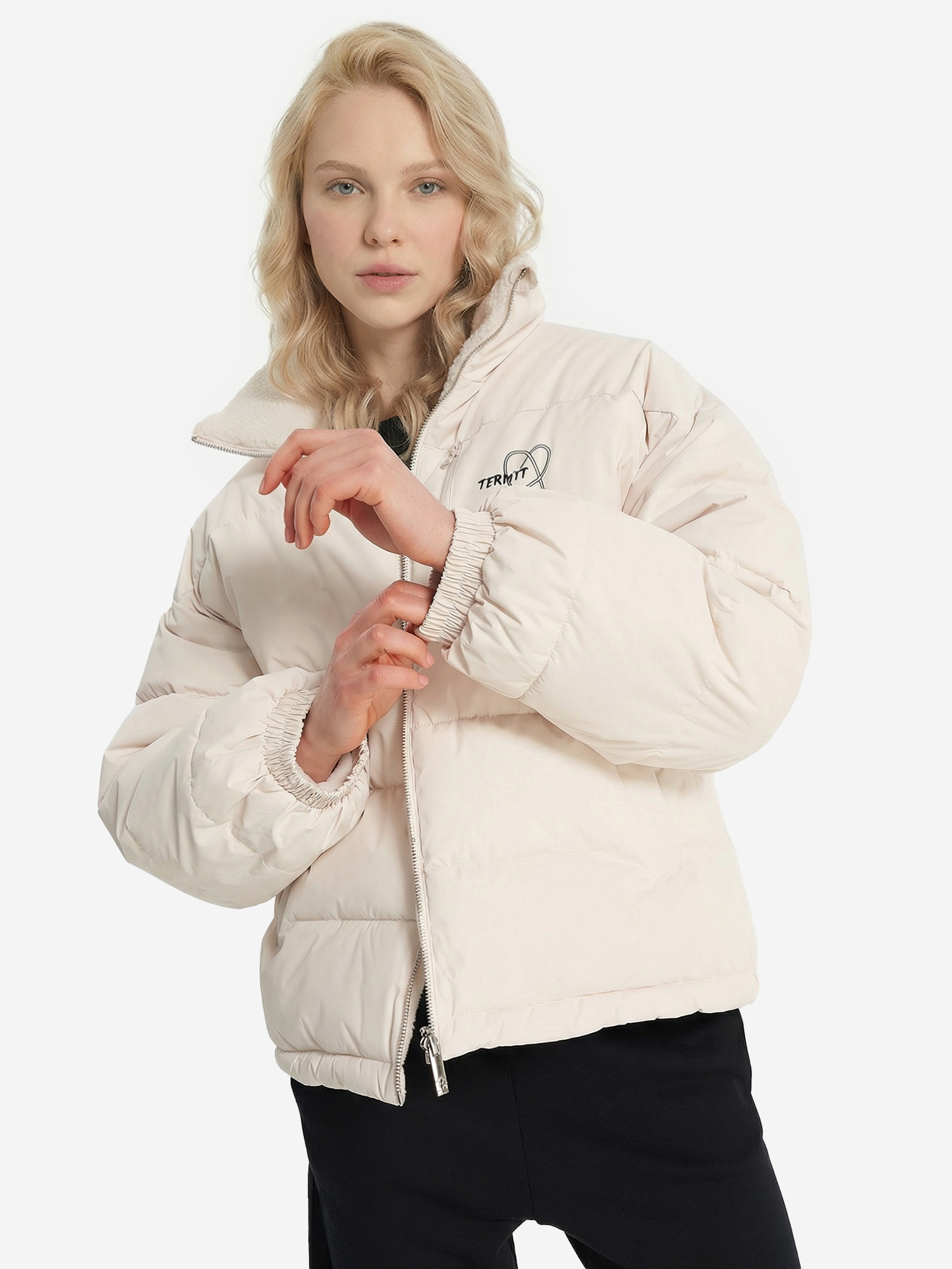 Изображение товара Женский пуховик оверсайз Termit светло-бежевый короткий водоотталкивающий