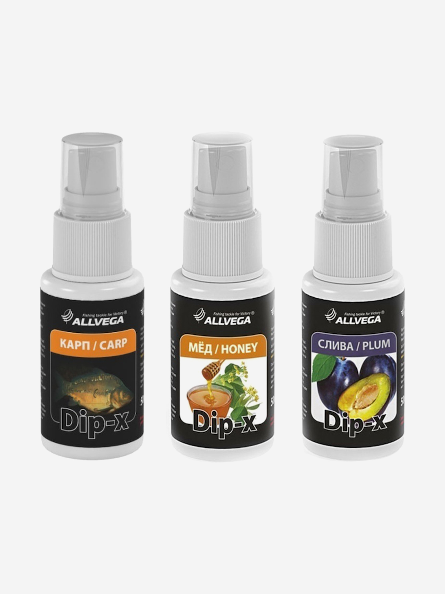 

Набор ароматизаторов-спреев ALLVEGA Dip-X Карп, Мед, Слива 3 флакона по 50 мл, Белый